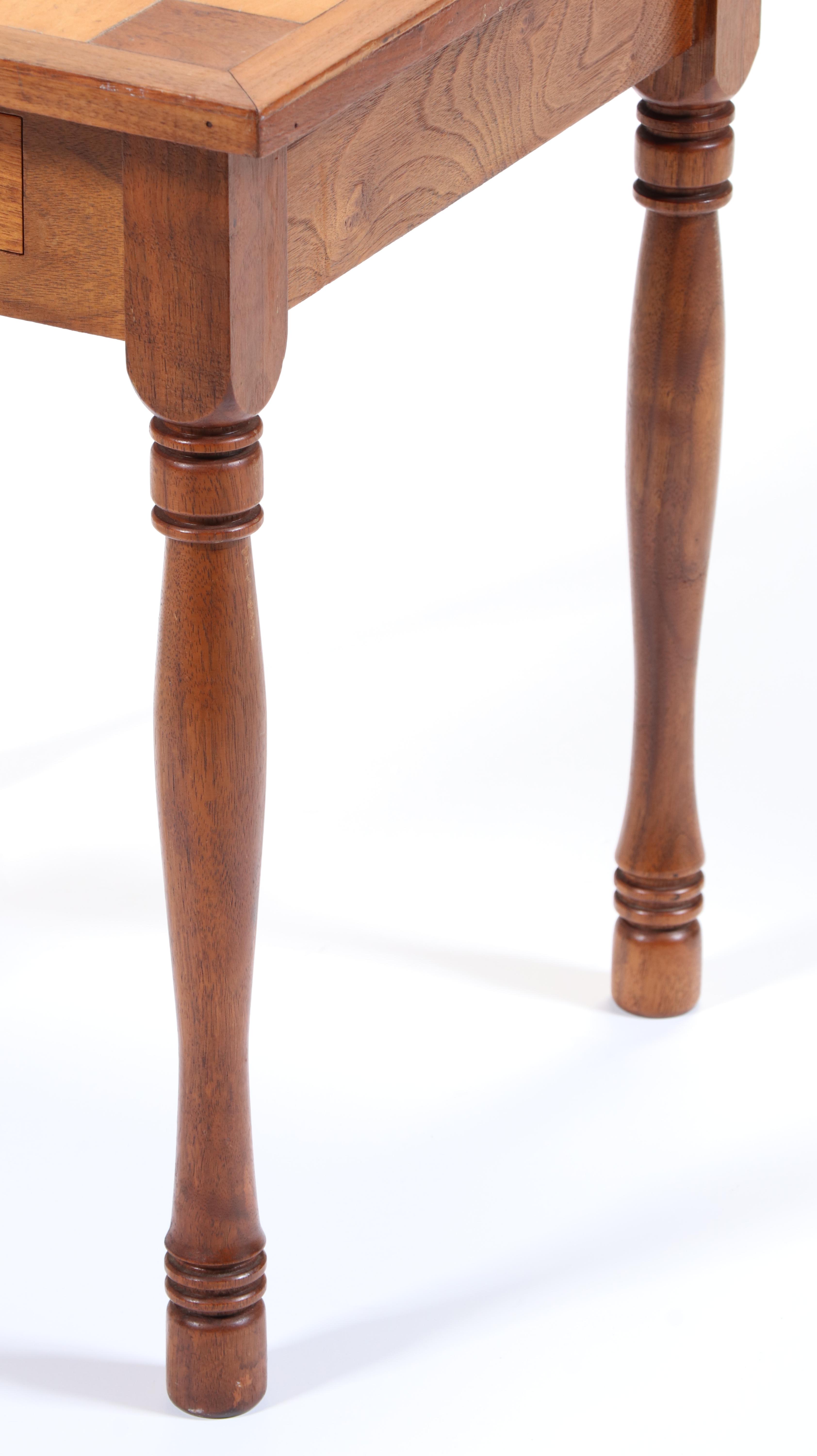 American Primitive Walnut and Maple Games Table, signed "Bruce McCarty", 1970