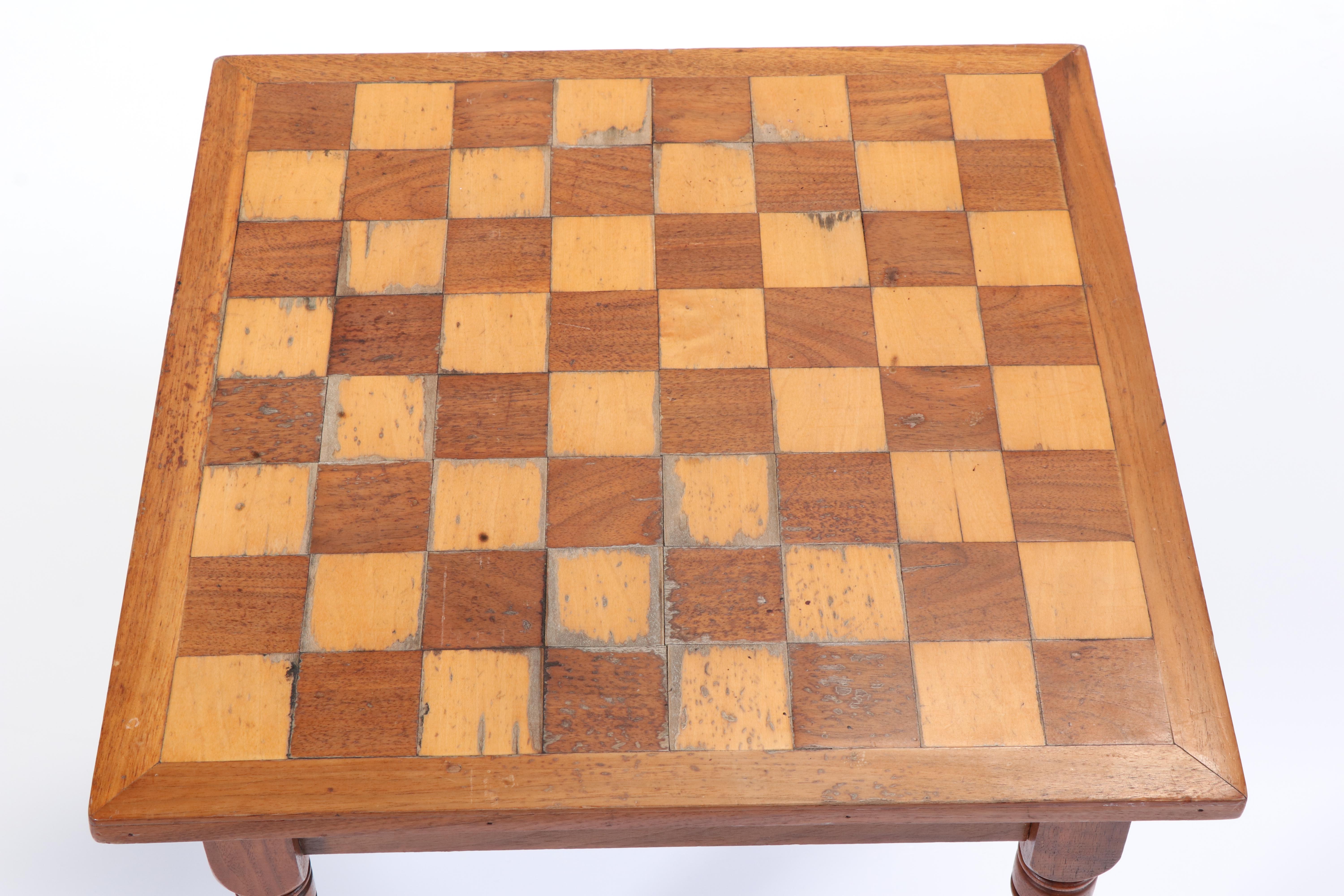 American Primitive Walnut and Maple Games Table, signed "Bruce McCarty", 1970