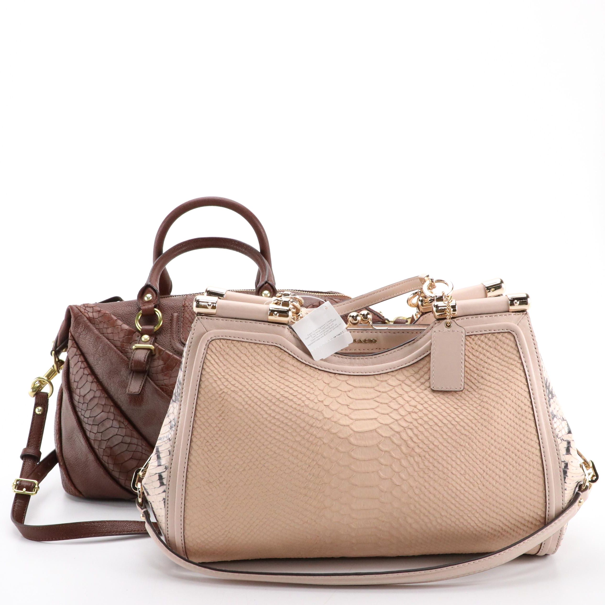 Coach Madison Diagonal Pleated Leather 2Way, Pinnacle Caroline Python Satchel