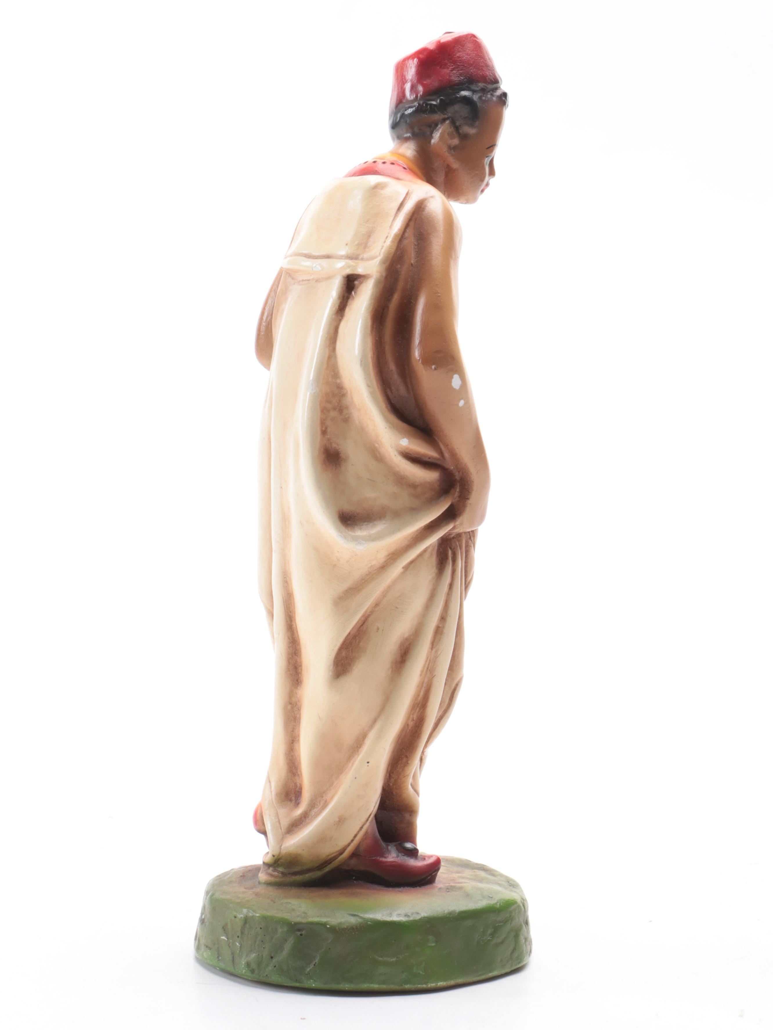 German and Other Chalkware Sheep and Shepherd Figurines, Mid-20th Century