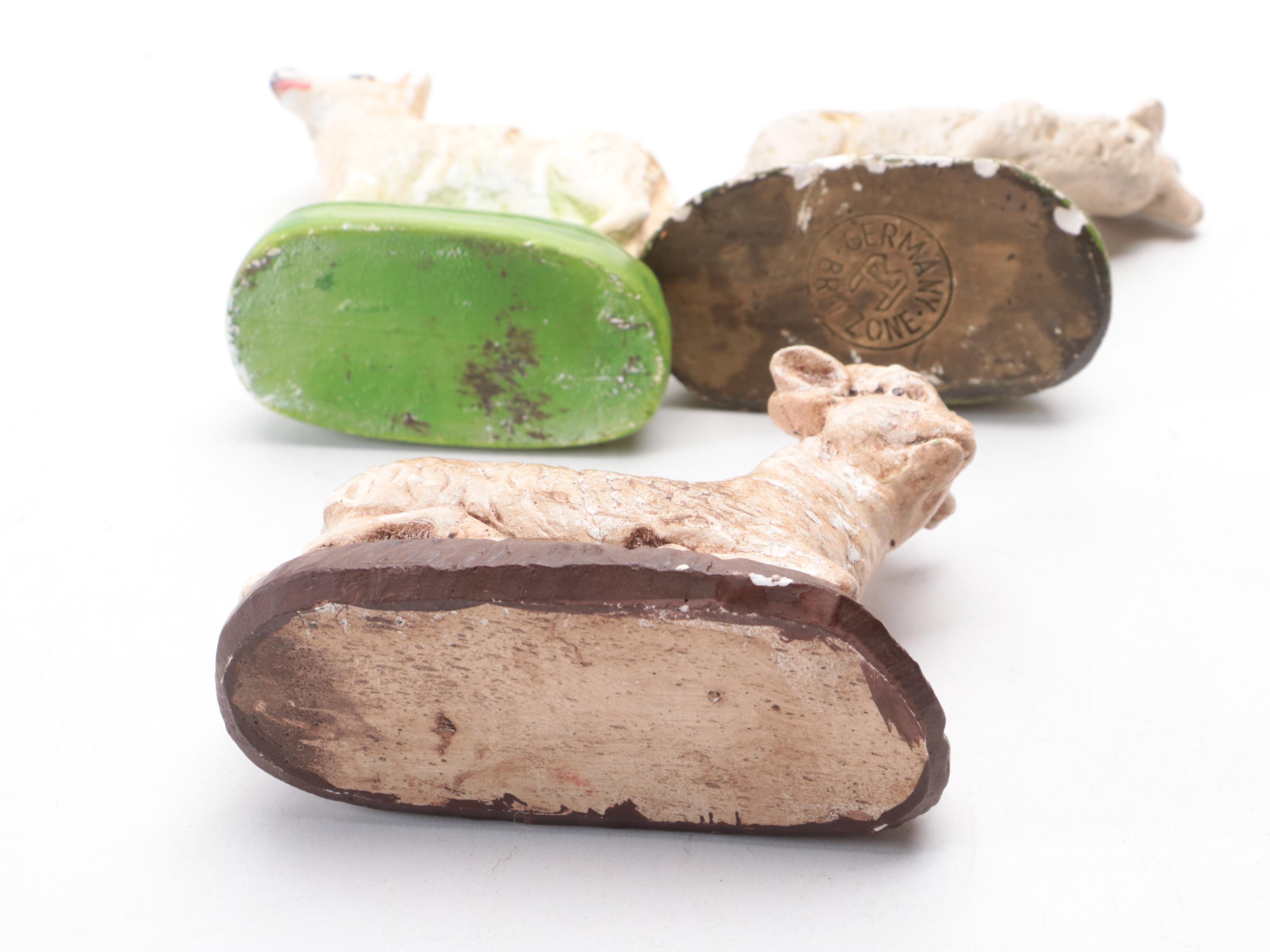 German and Other Chalkware Sheep and Shepherd Figurines, Mid-20th Century