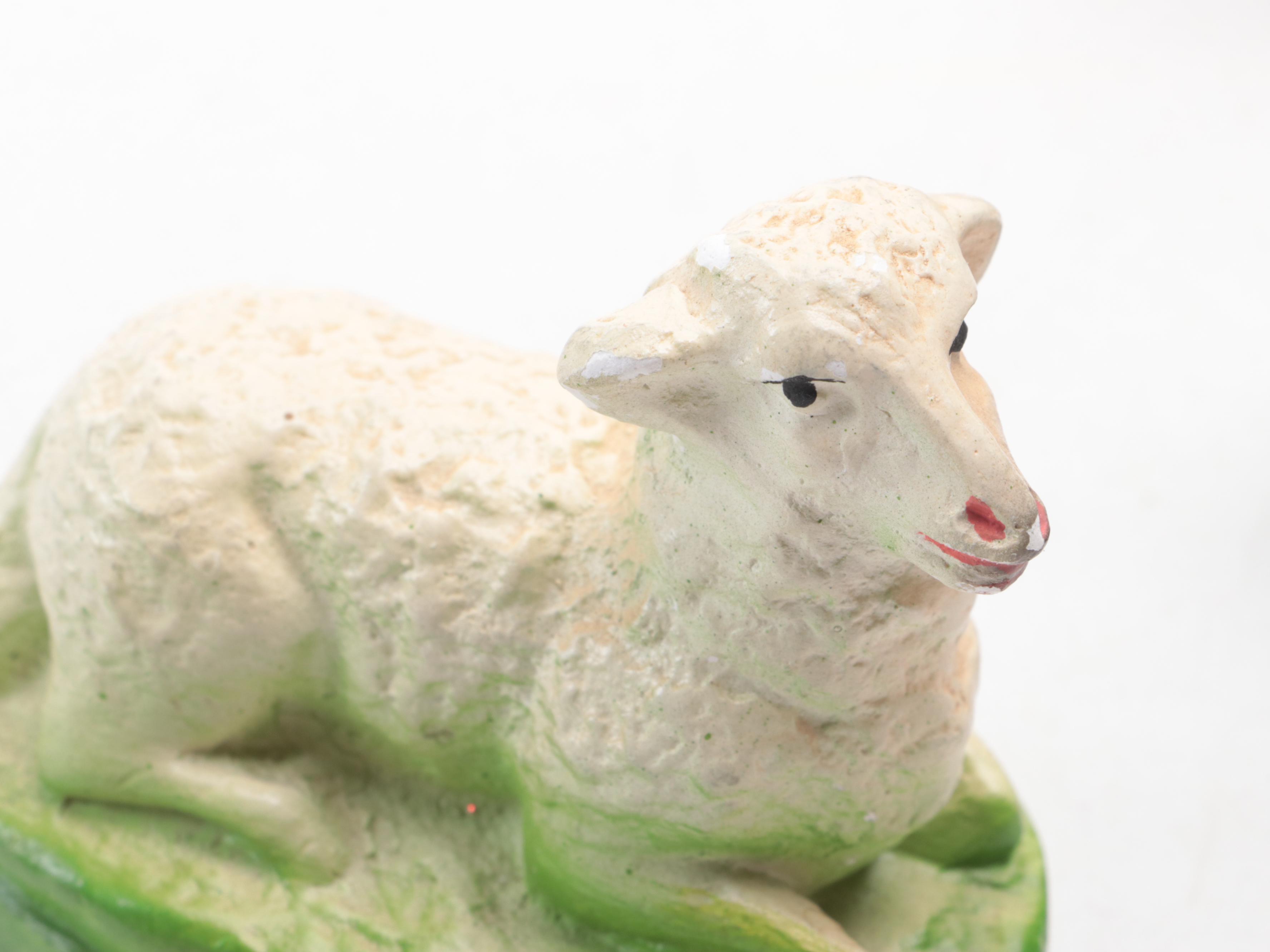 German and Other Chalkware Sheep and Shepherd Figurines, Mid-20th Century