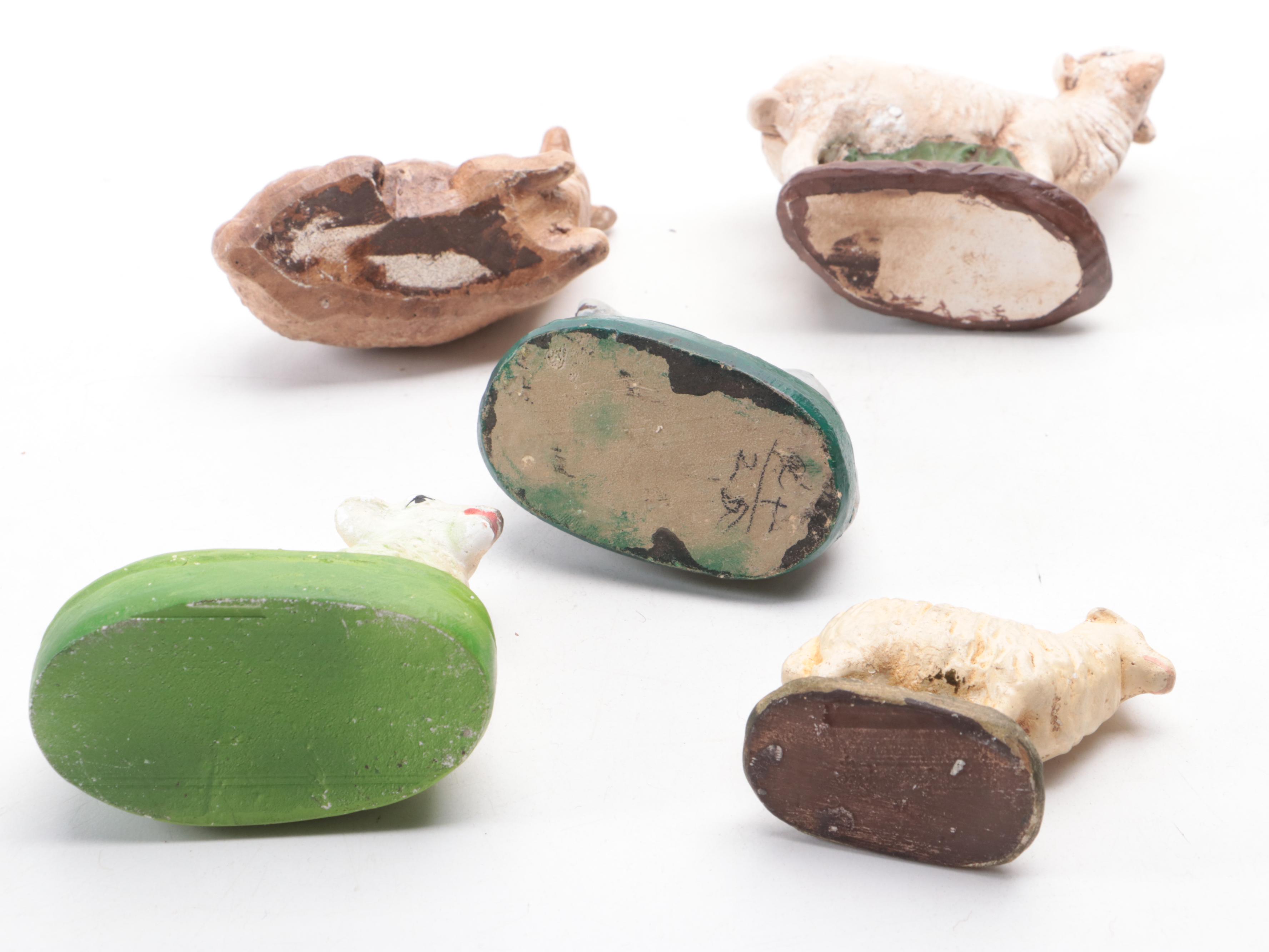 German and Other Chalkware Sheep and Shepherd Figurines, Mid-20th Century