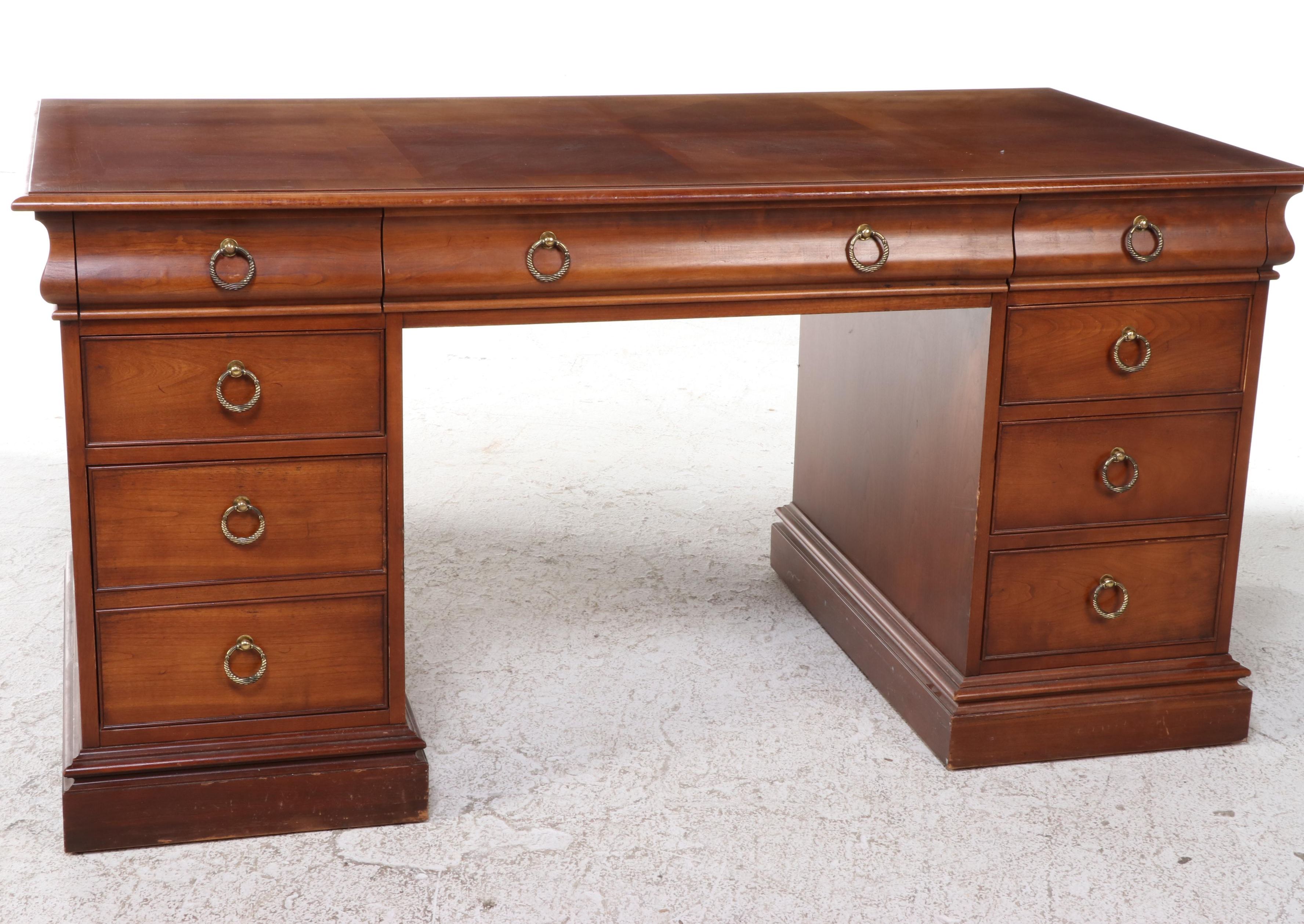 Georgian Style Desk with Leather Office Chair and Brass Lamp