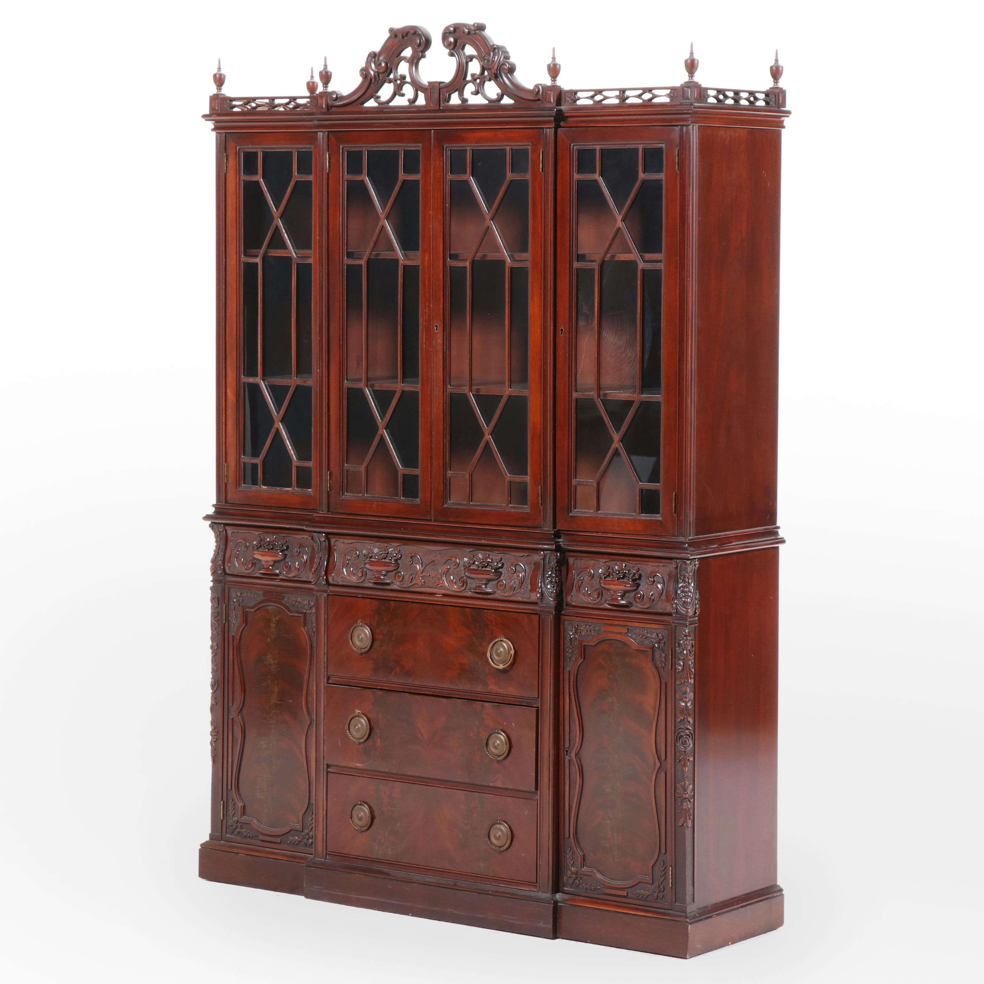 J. B. Van Sciver Co. George III Style Carved Mahogany Breakfront Cabinet