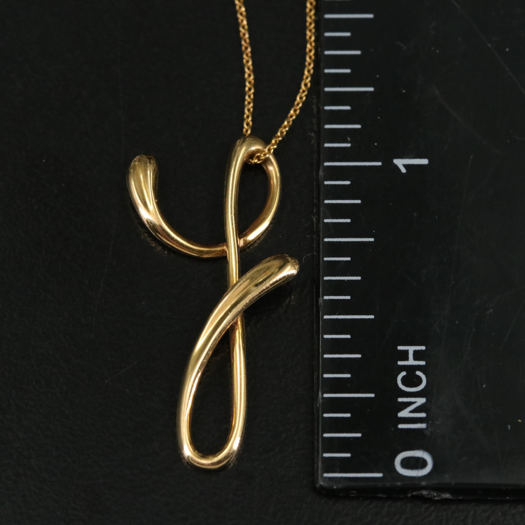 Elsa Peretti for Tiffany & Co. 18K Cursive Letter "Y" Pendant Necklace