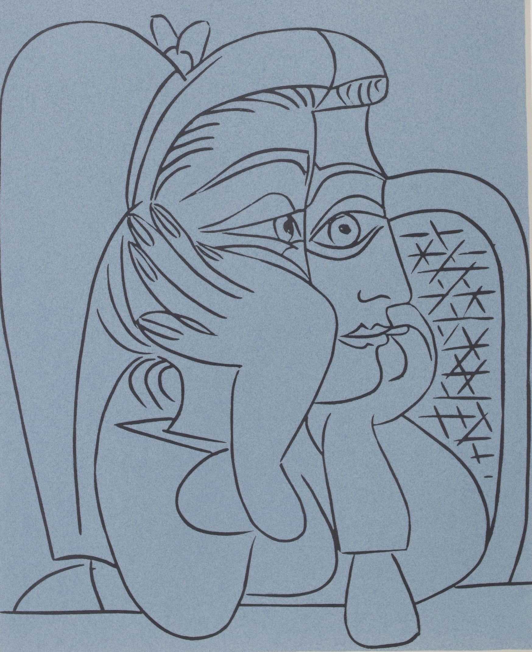 Pablo Picasso Linocut "Woman's Head Resting on Her Elbows" 1962