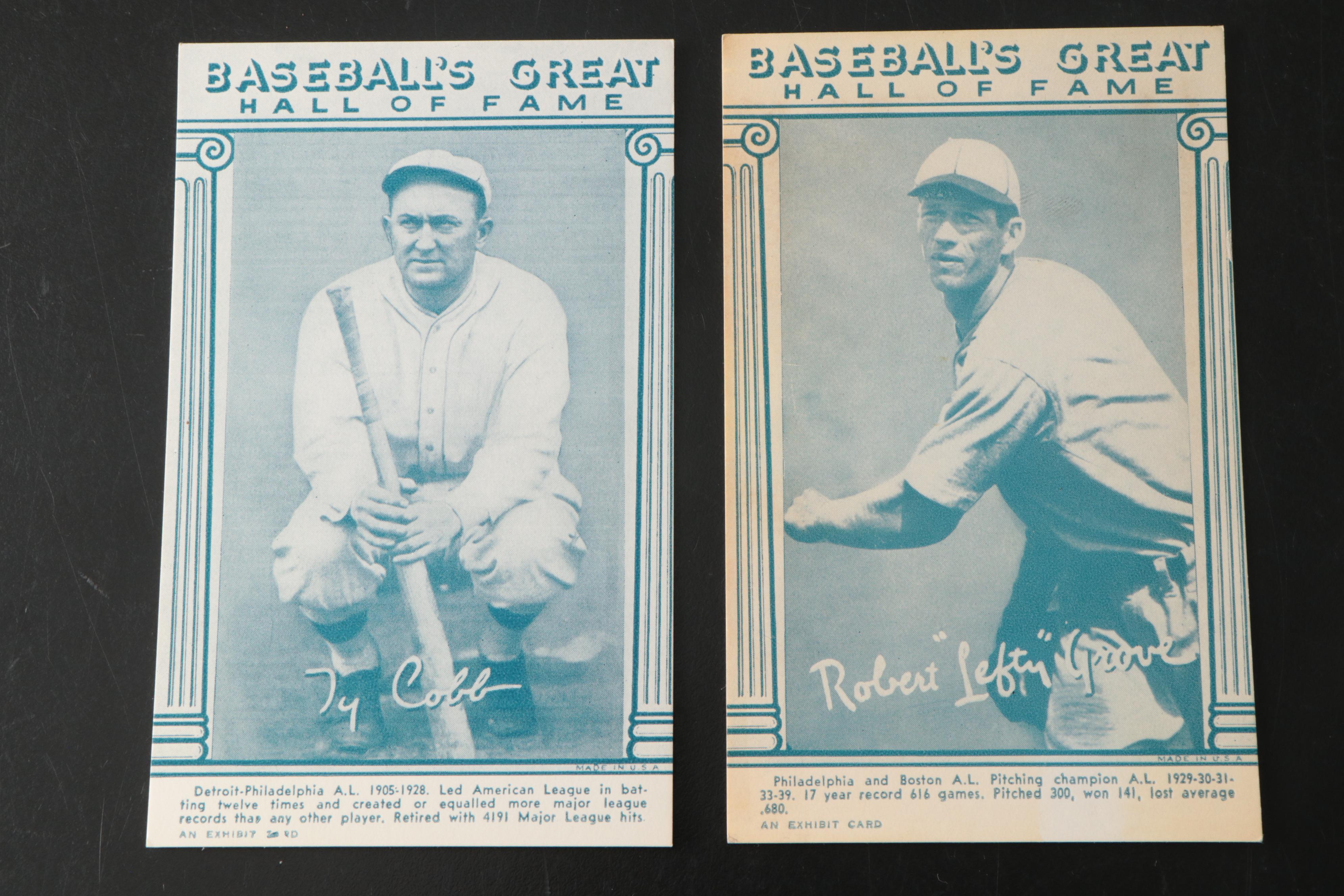 1948 Baseball's Great Hall Of Fame Exhibit Cards Featuring Ty Cobb, Lefty Grove