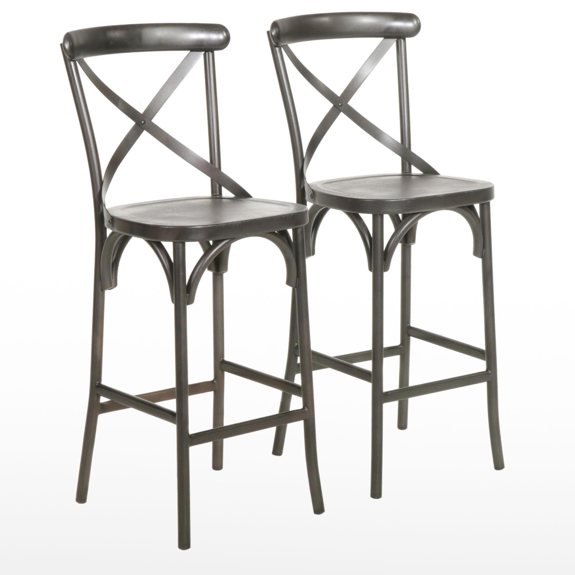 Pair of Pottery Barn French Bistro Style Tubular Steel X-Back Barstools