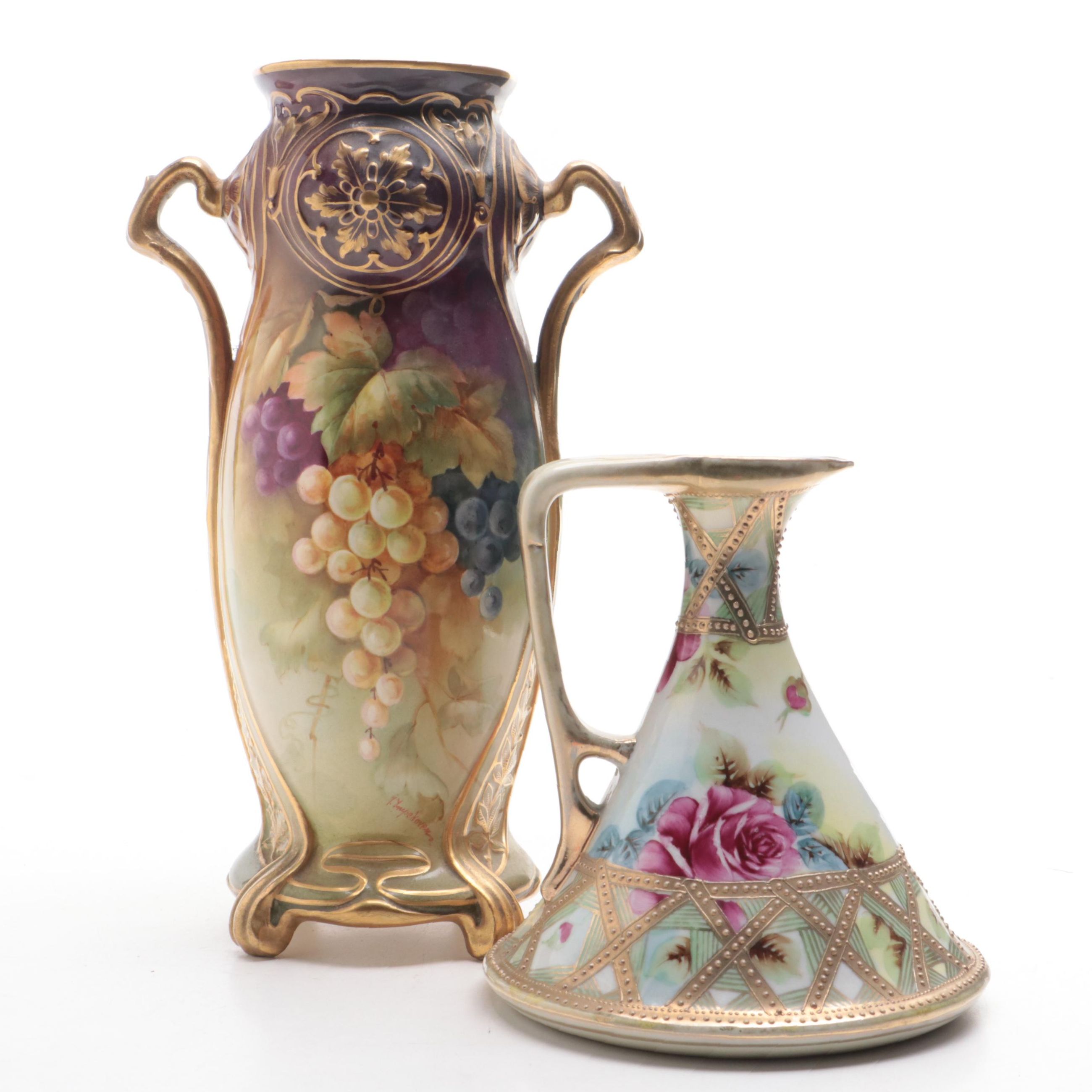 Royal Bonn Porcelain Vase and Morimura Gumi Pitcher, Late 19th/Early 20th C.