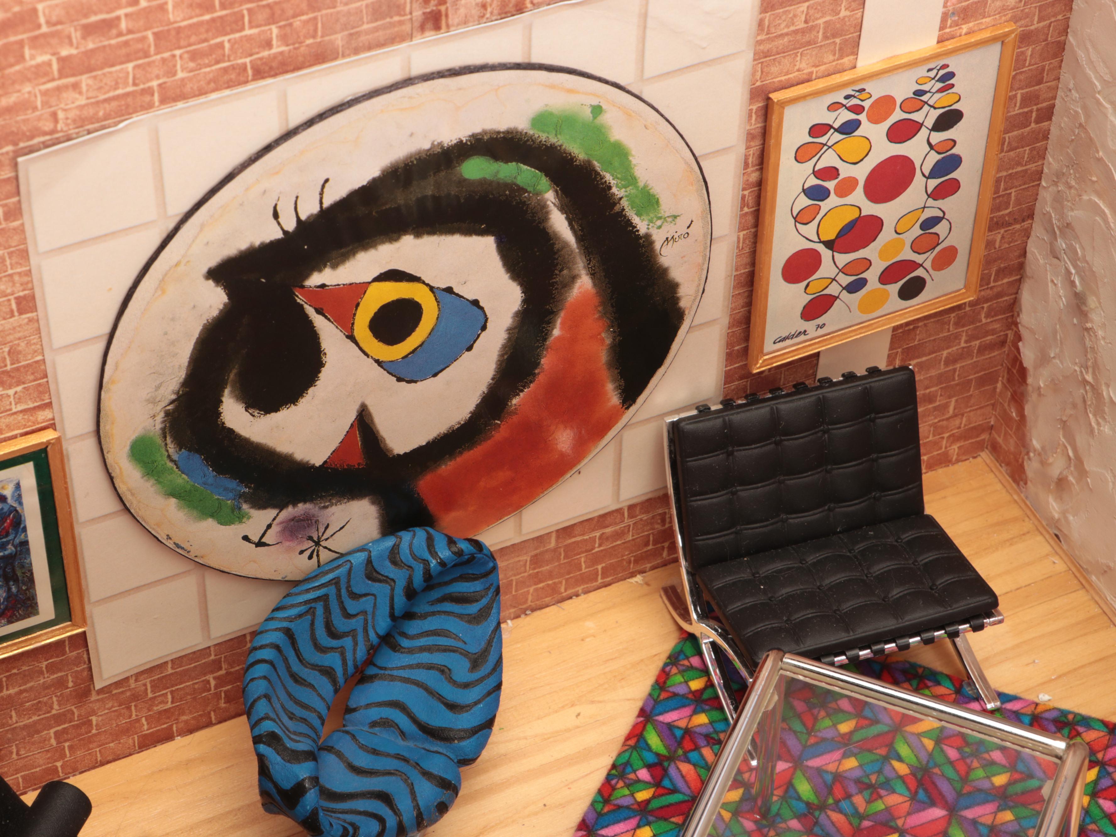 Modern Art Inspired Seating Area Miniature Diorama with More Miniatures