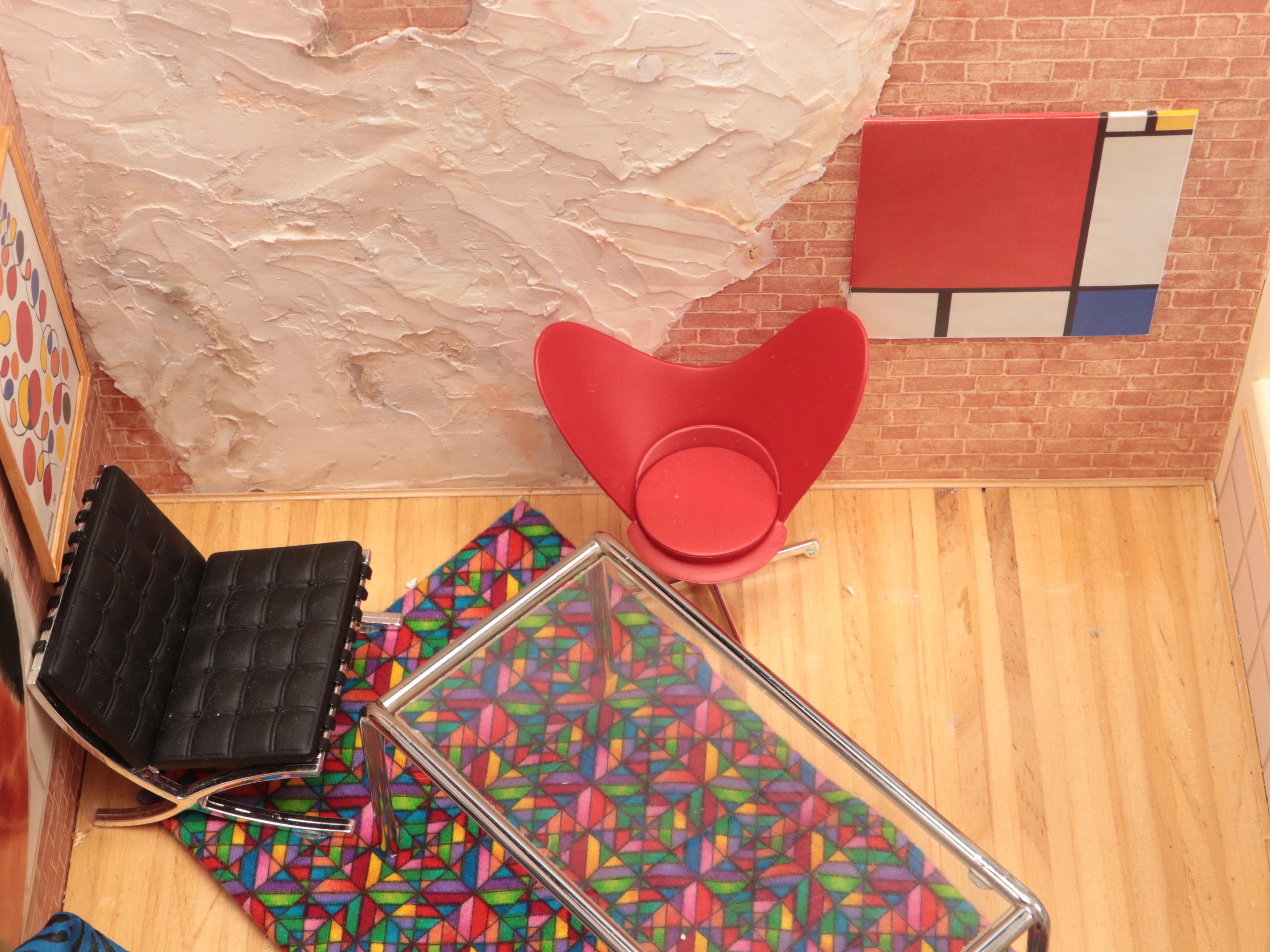 Modern Art Inspired Seating Area Miniature Diorama with More Miniatures