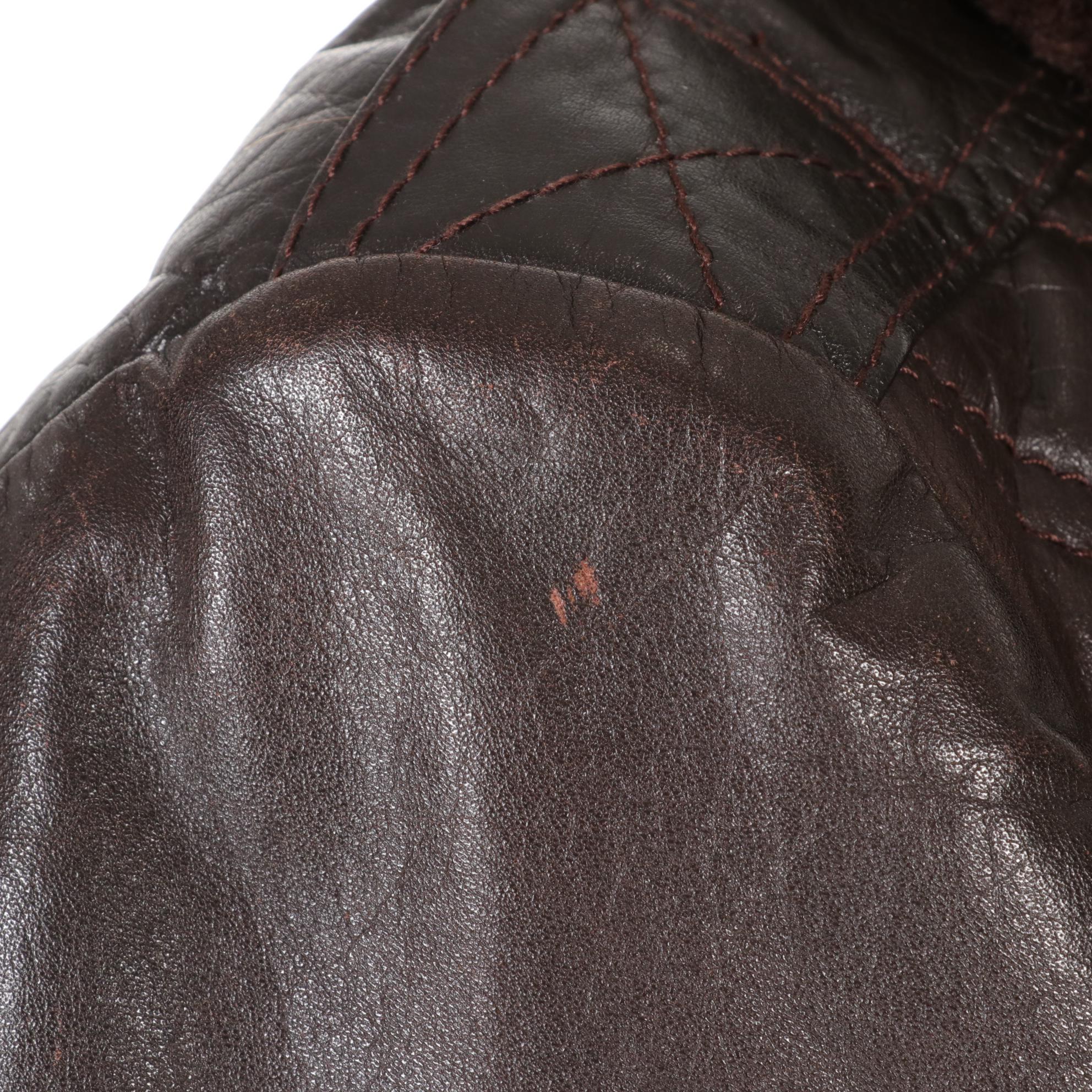Men's Chess King Leather Bomber Jacket With Faux Fur Collar, Late 20th Century