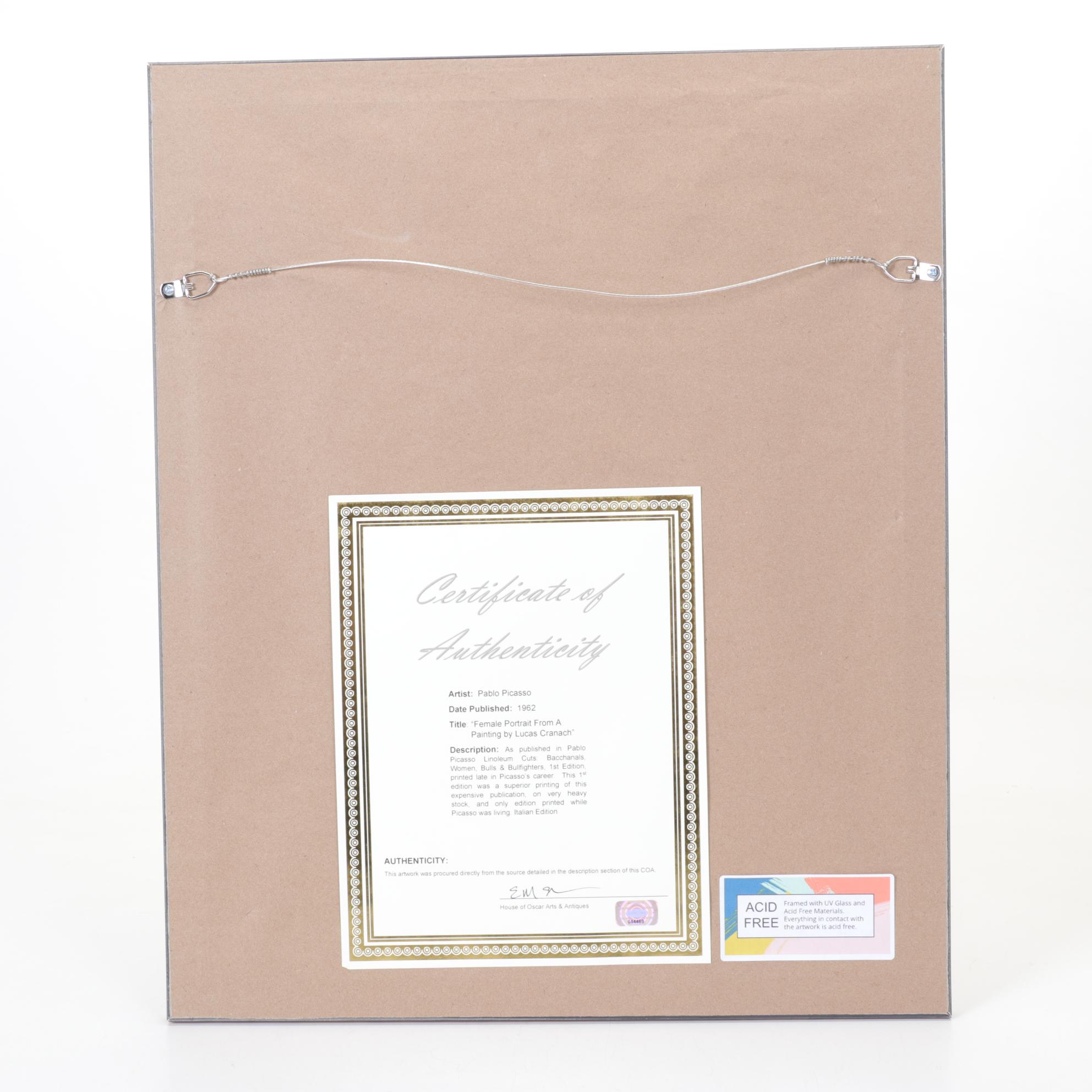 Pablo Picasso Linocut Portrait of a Young Woman, 1962