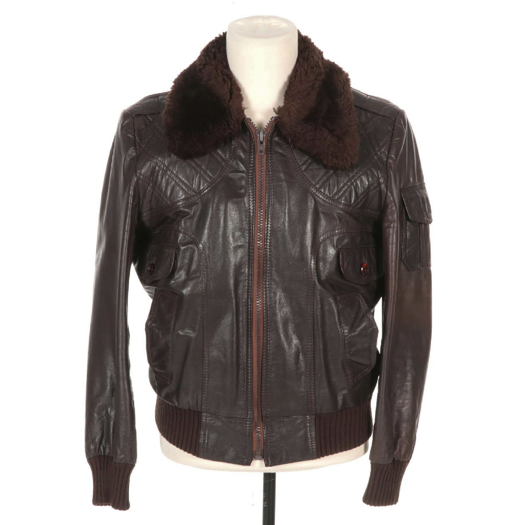 Men's Chess King Leather Bomber Jacket With Faux Fur Collar, Late 20th Century