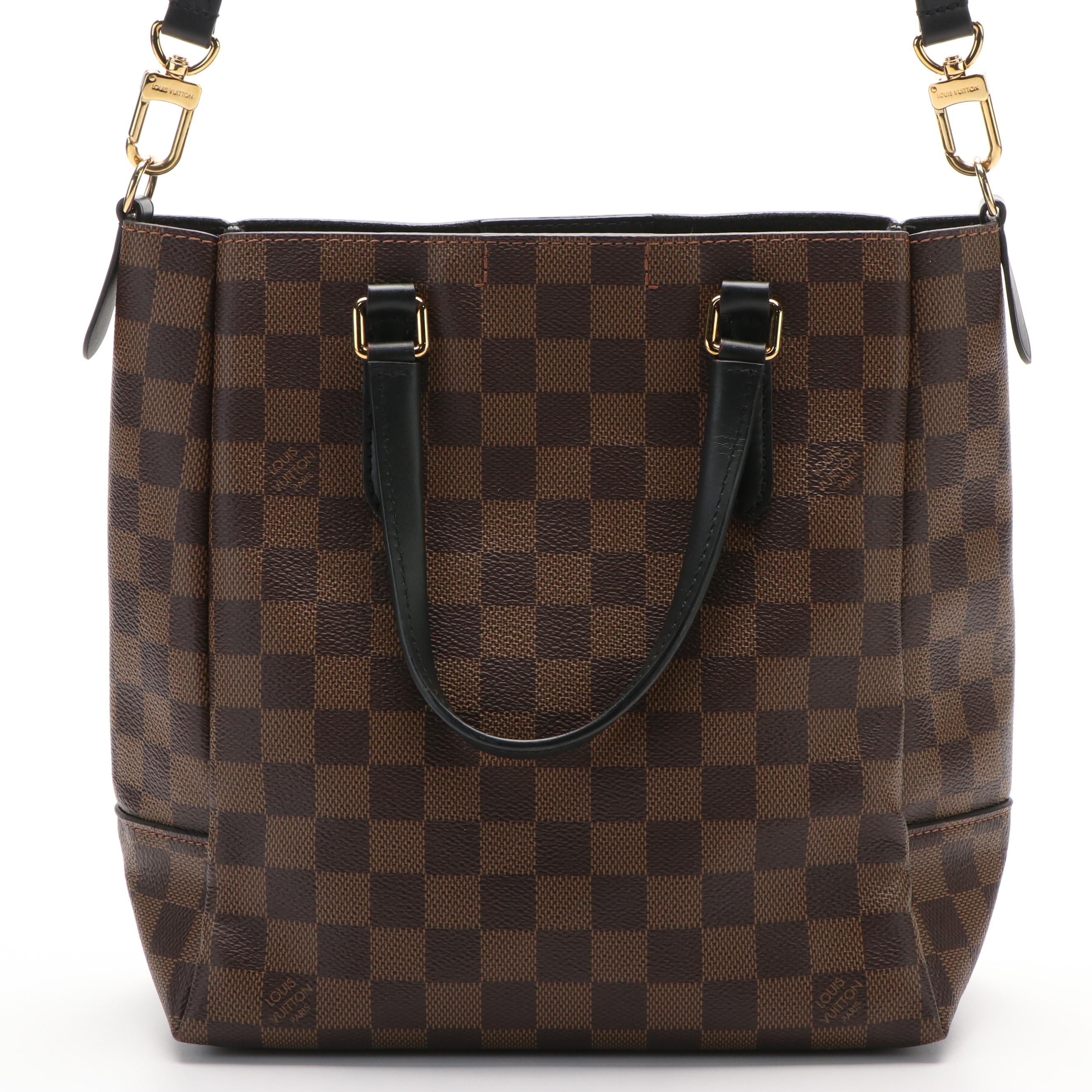 Louis Vuitton Belmont Damier Ebene Canvas and Black Leather Tote