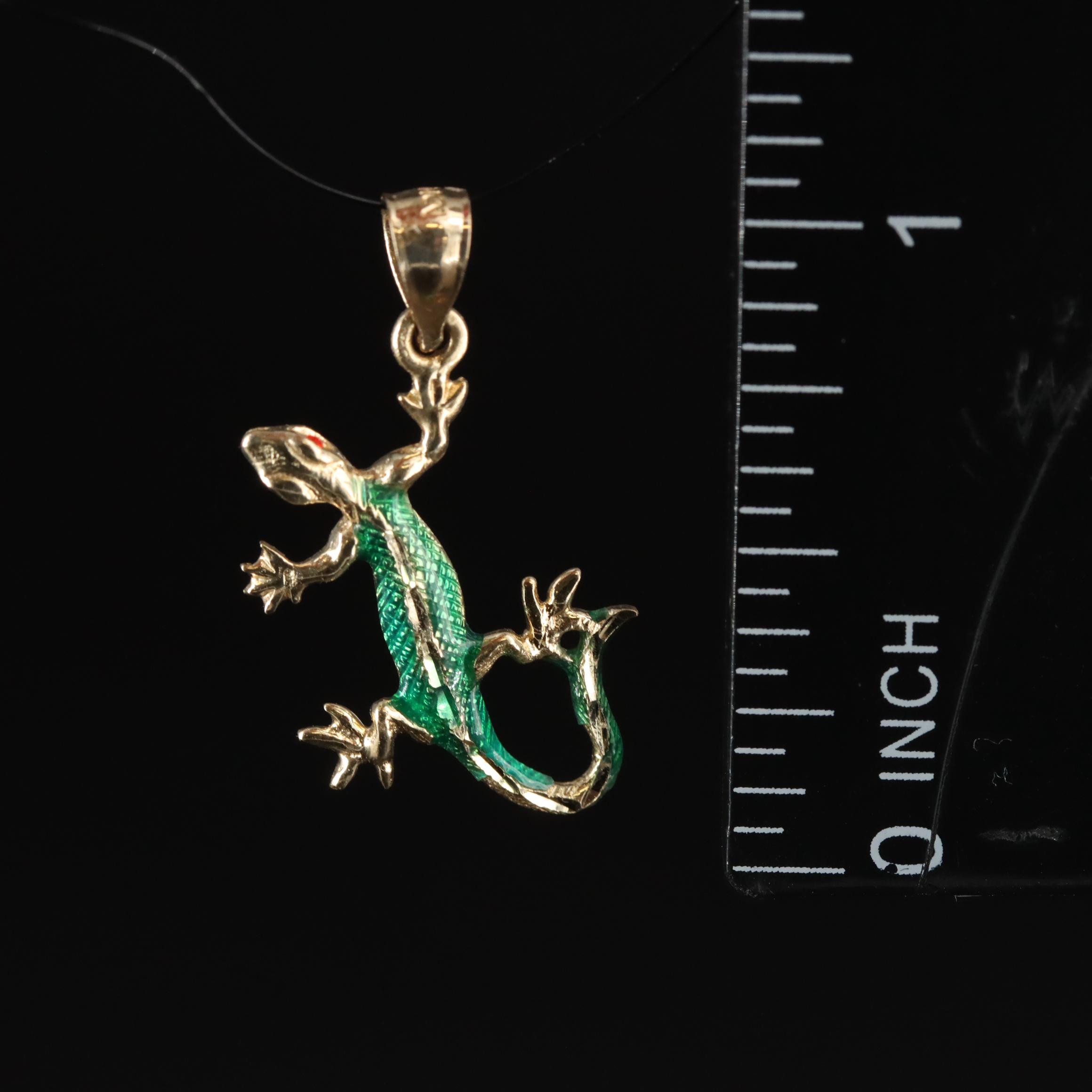 14K Enamel Lizard Pendant