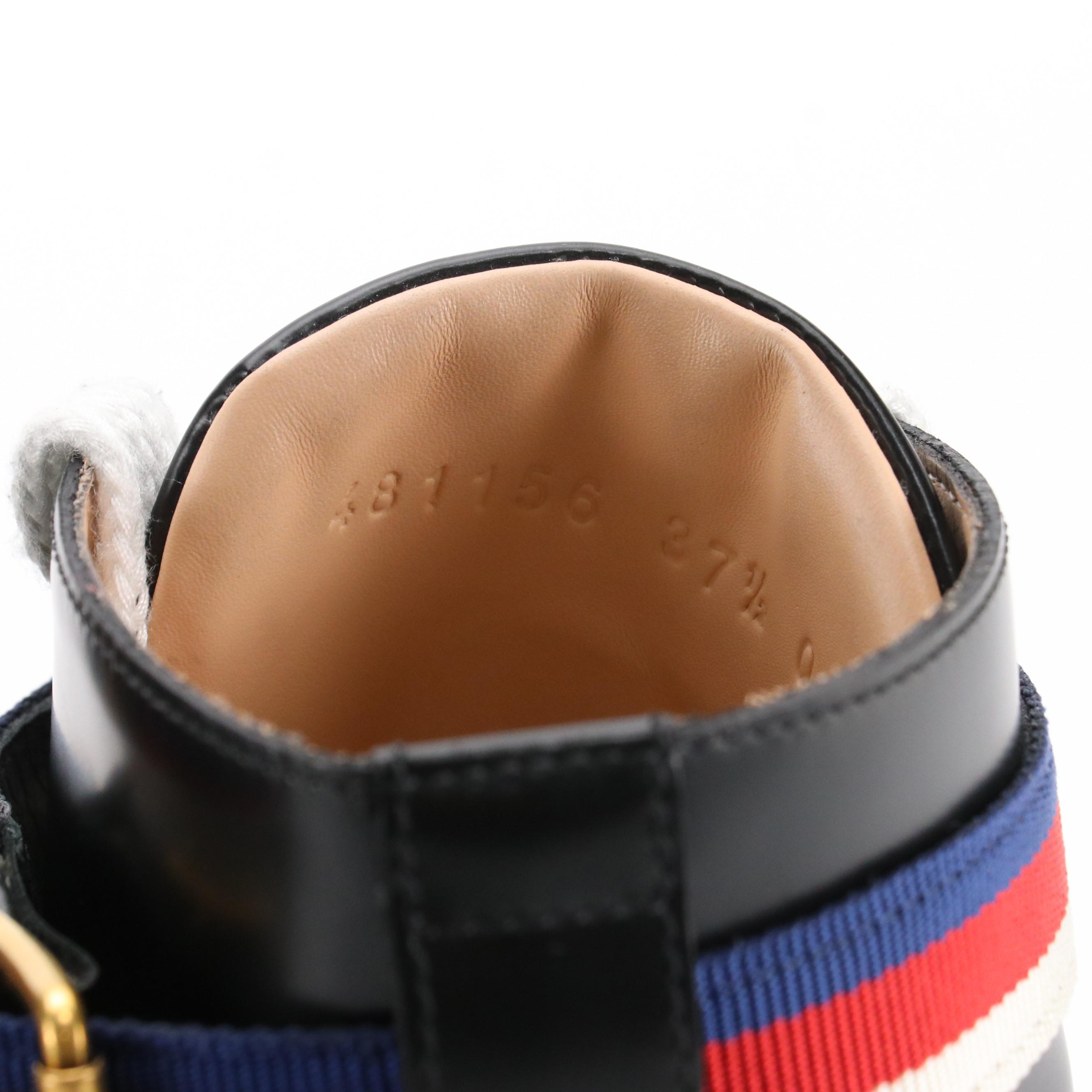 Gucci Combat Ankle Boots in Black Patent Leather with Sylvie Web Accent