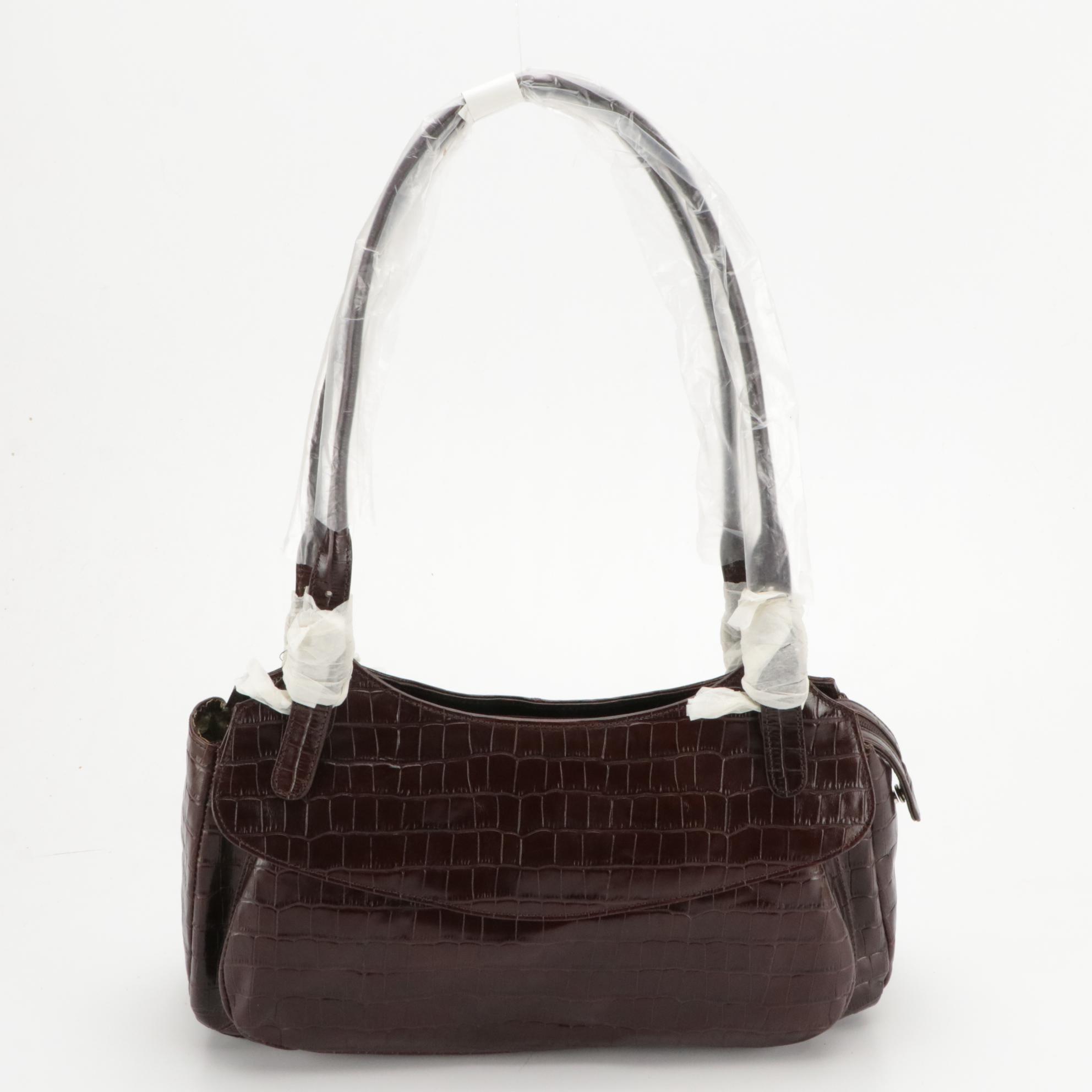 Maxx New York Brown Croc Embossed Leather Shoulder Bag, Aigner Black Croc Clutch