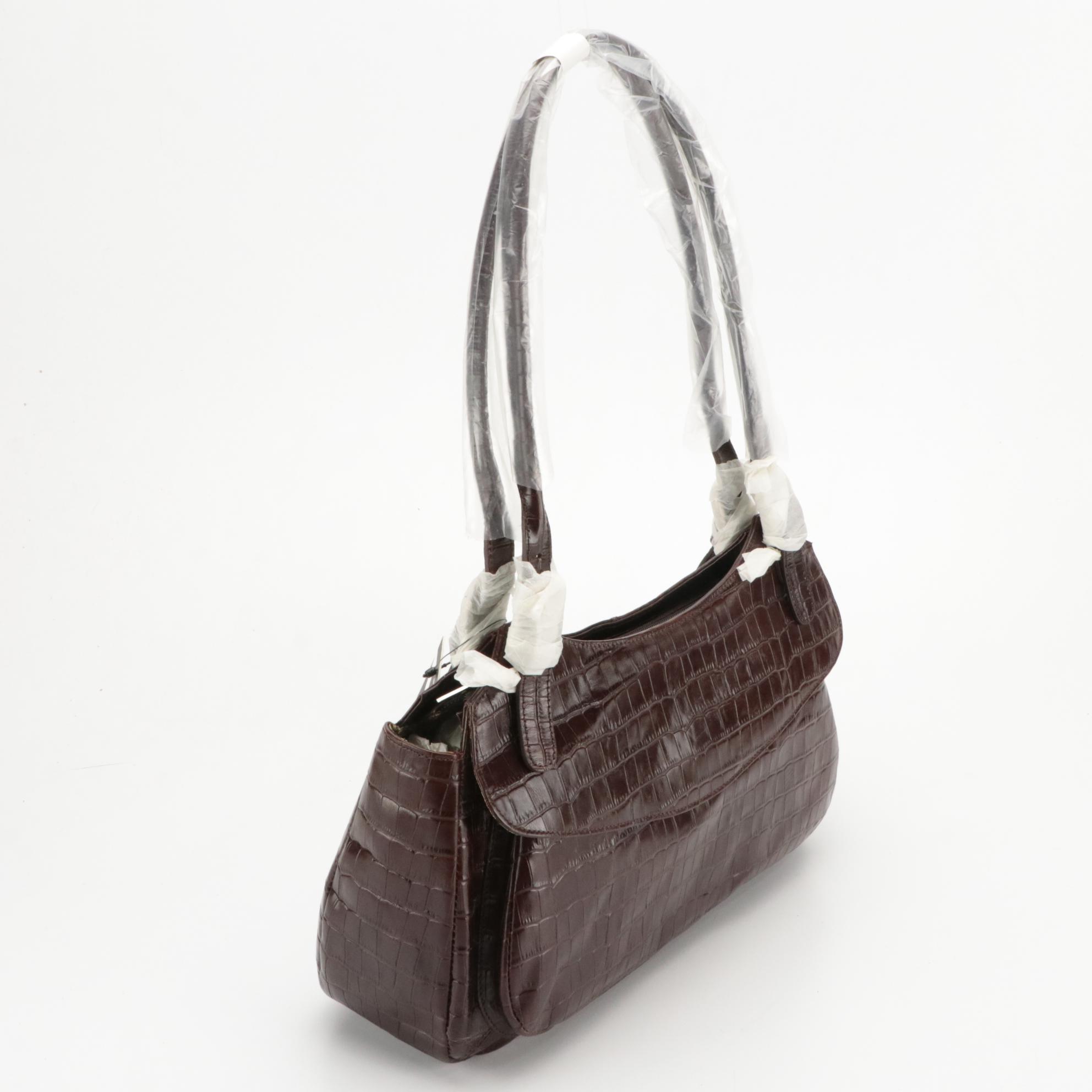 Maxx New York Brown Croc Embossed Leather Shoulder Bag, Aigner Black Croc Clutch