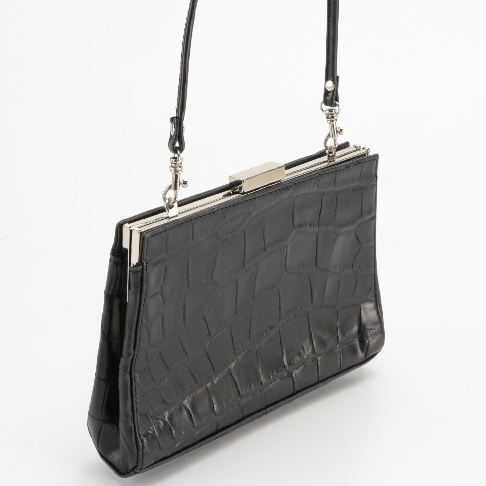 Maxx New York Brown Croc Embossed Leather Shoulder Bag, Aigner Black Croc Clutch