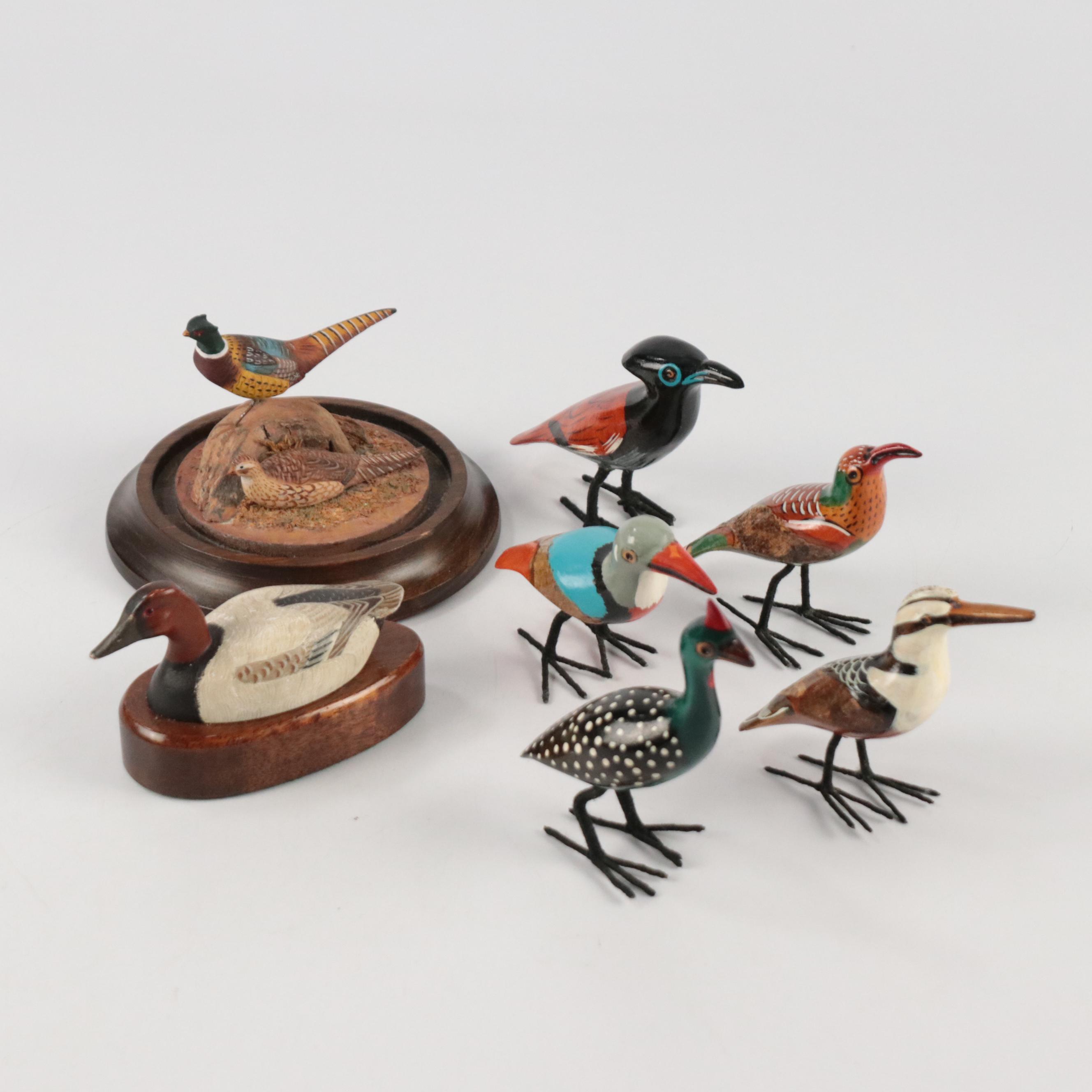 Painted Wood and Resin Bird Figurines