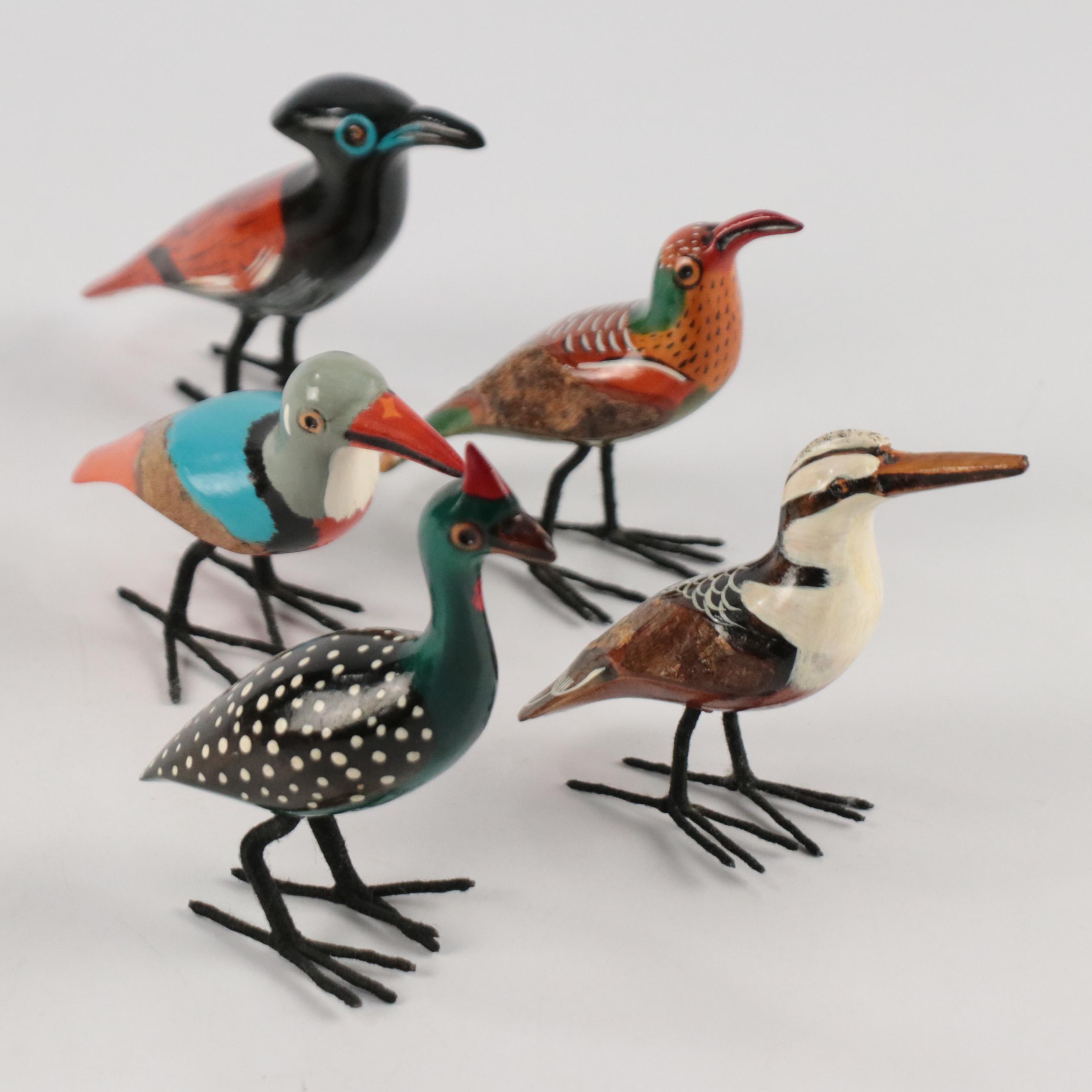 Painted Wood and Resin Bird Figurines