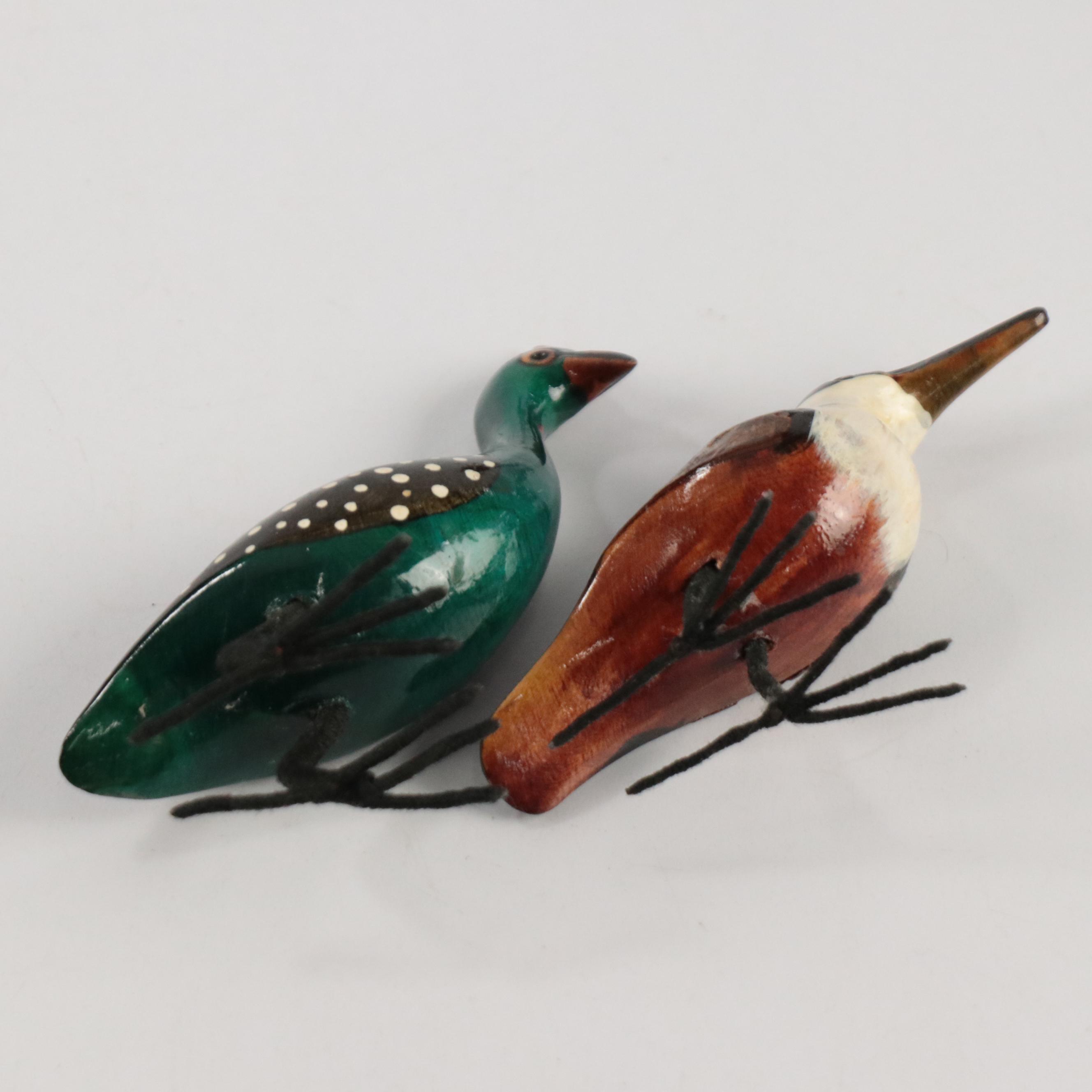 Painted Wood and Resin Bird Figurines