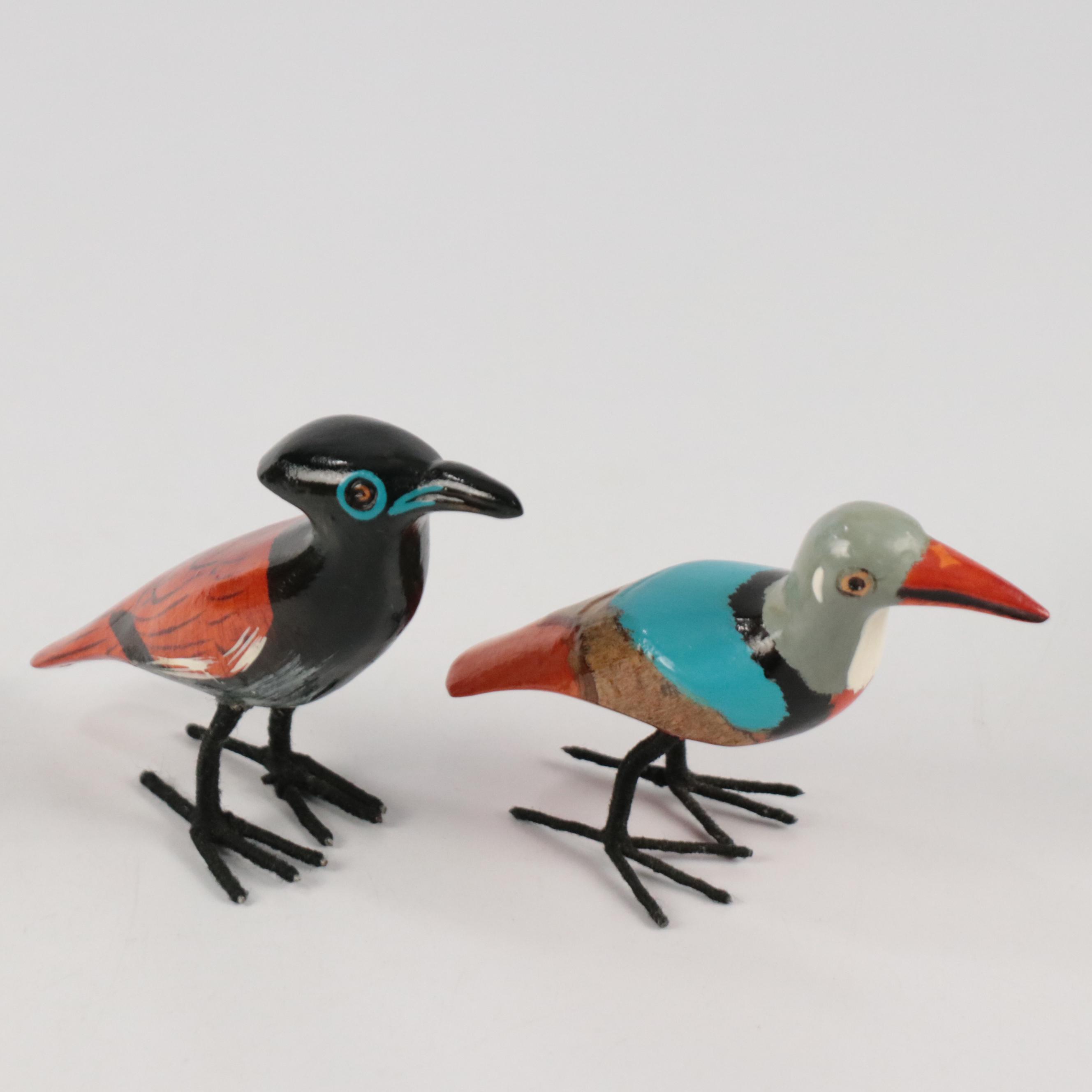 Painted Wood and Resin Bird Figurines