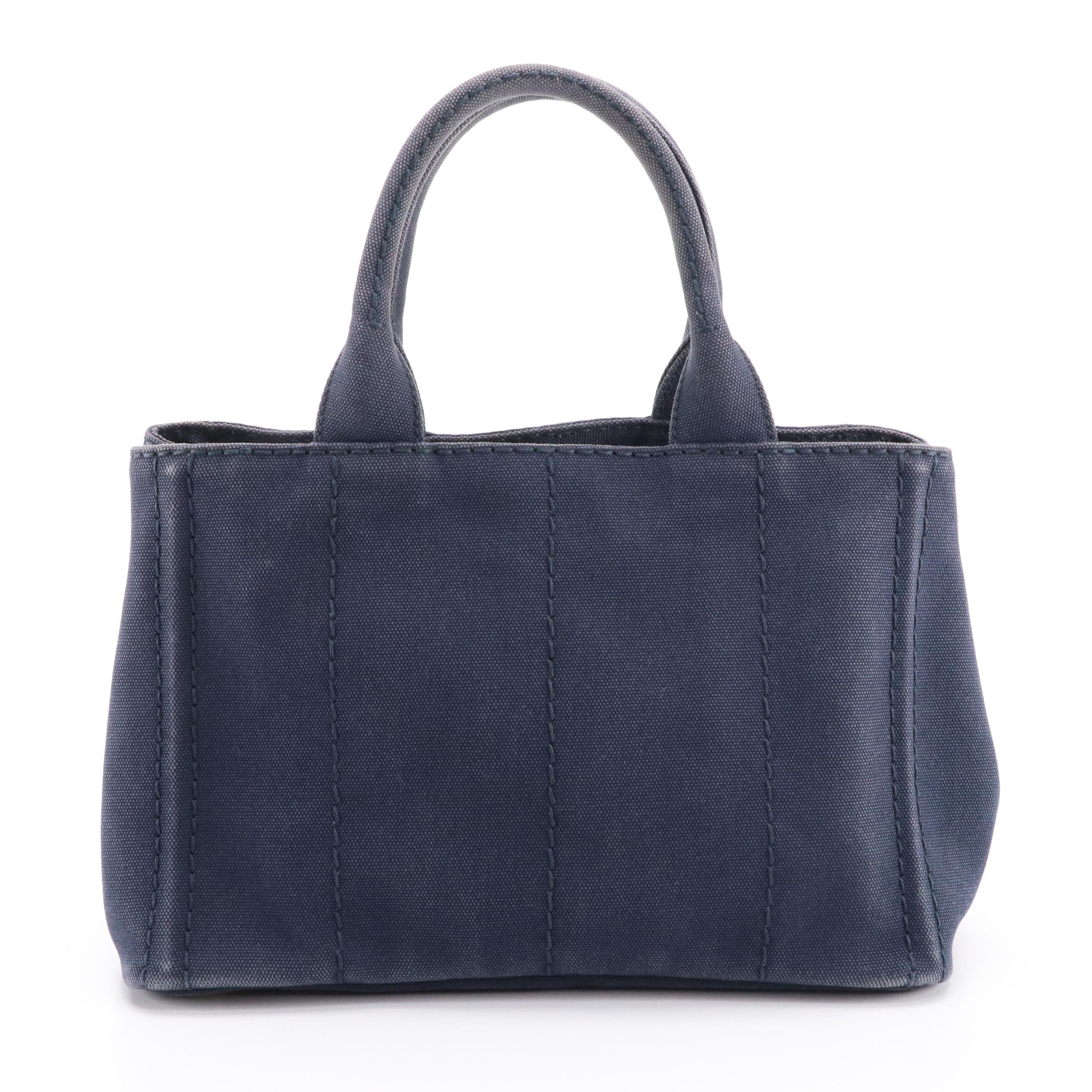 Prada Navy Blue Canapa Logo Top Handle Tote