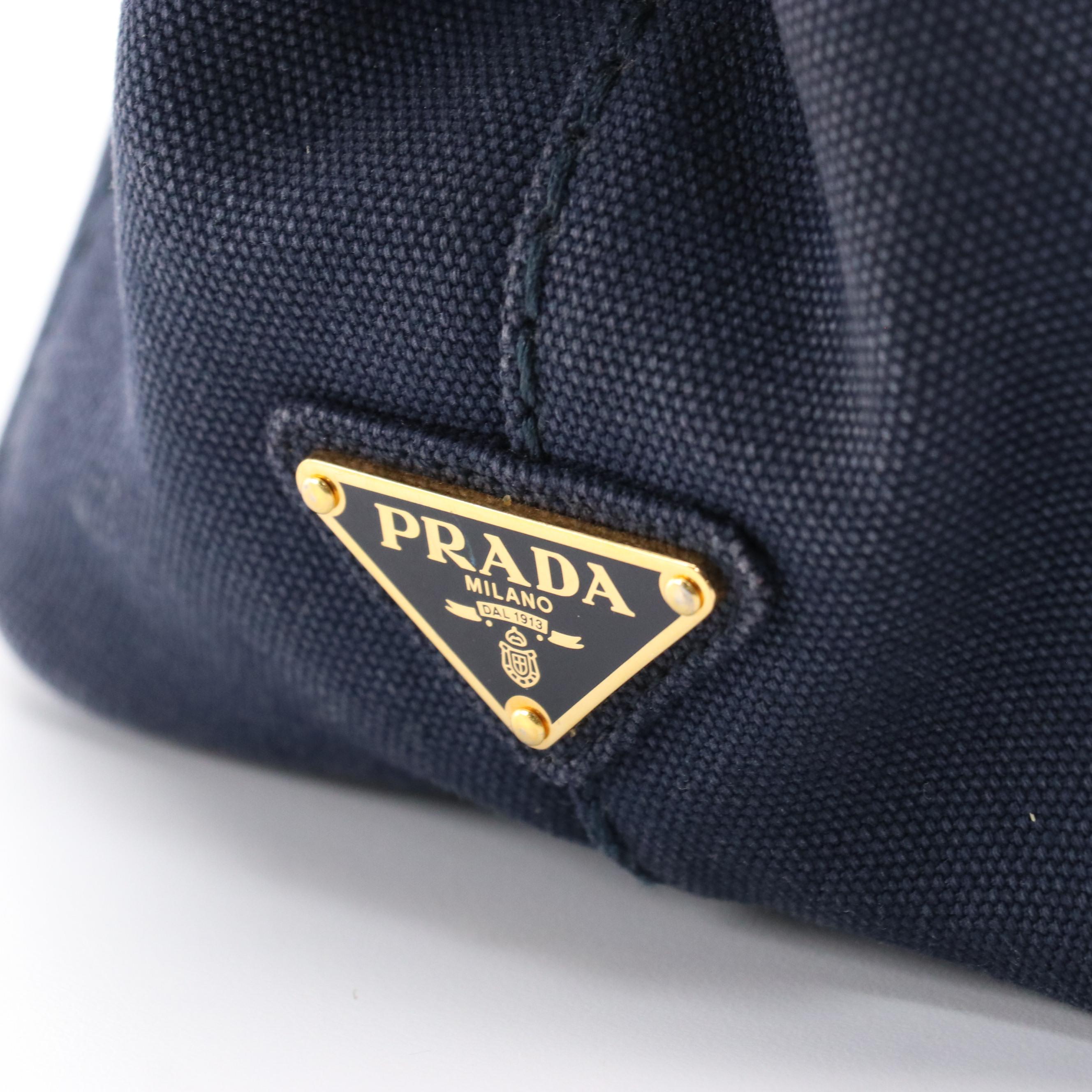 Prada Navy Blue Canapa Logo Top Handle Tote