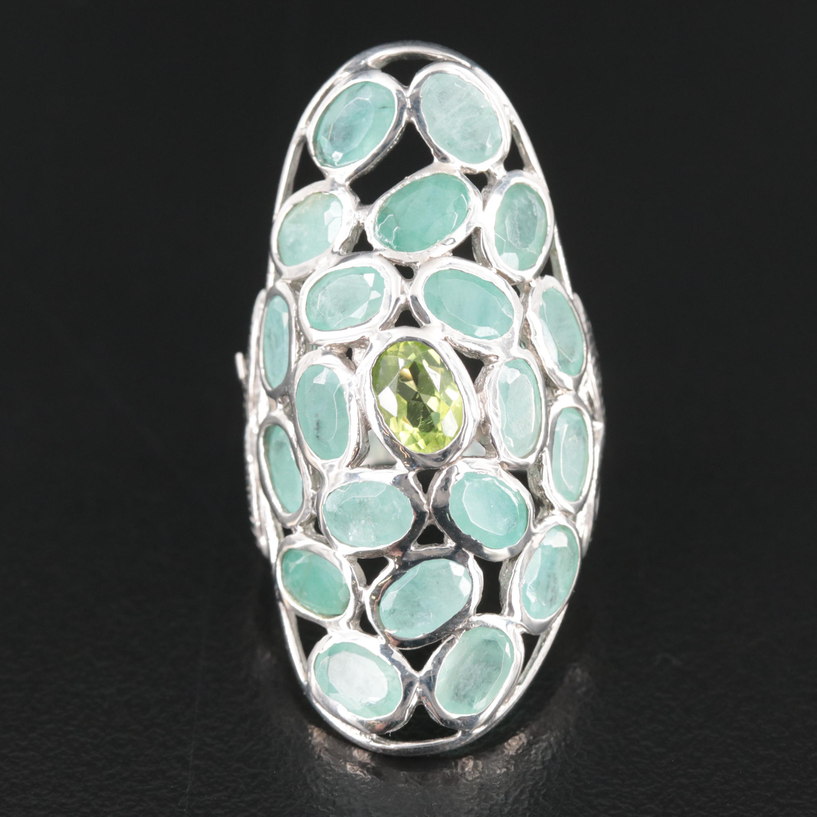 Sterling Peridot and Emerald Ring