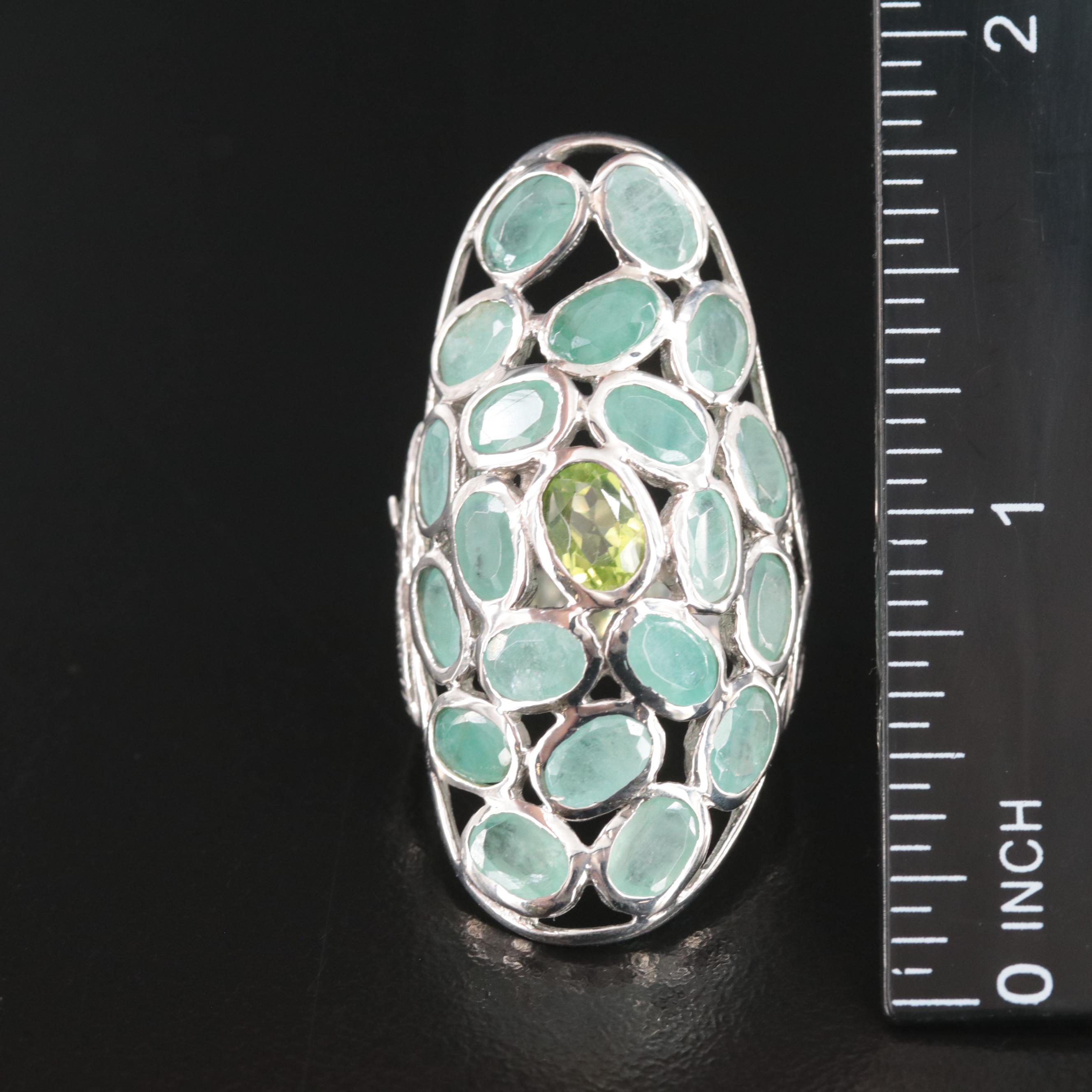 Sterling Peridot and Emerald Ring
