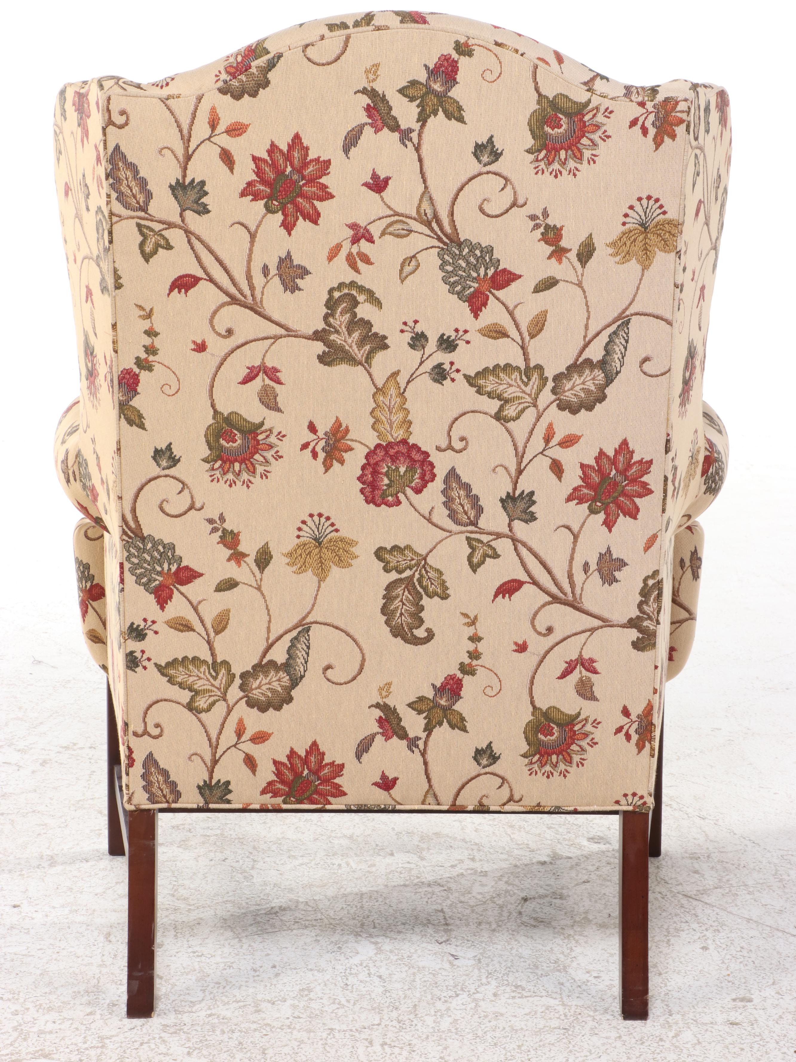 Sherrill Chippendale Style Custom-Upholstered Wingback Armchair