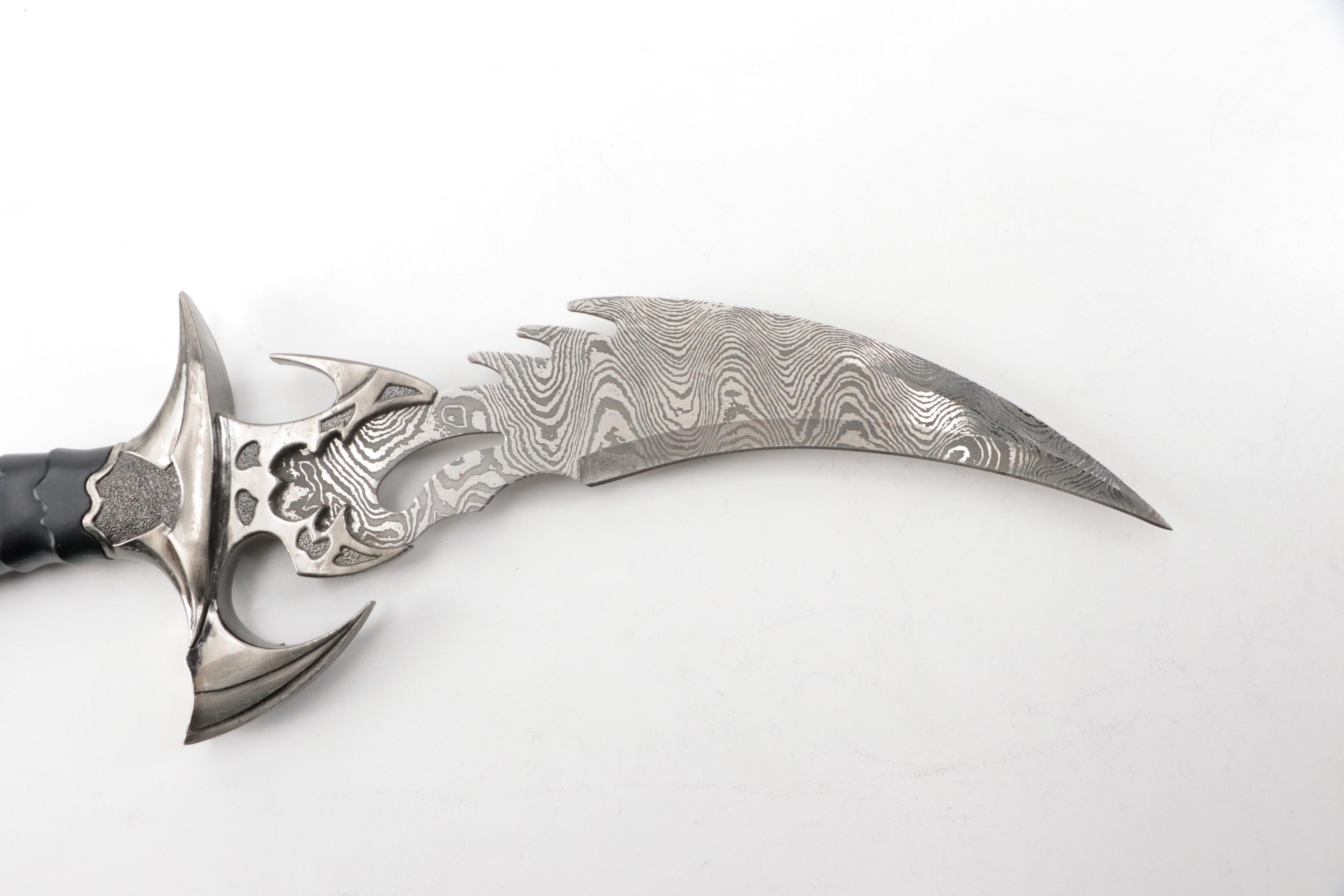 Faux Damascus Steel Curved Fixed Blade Knife