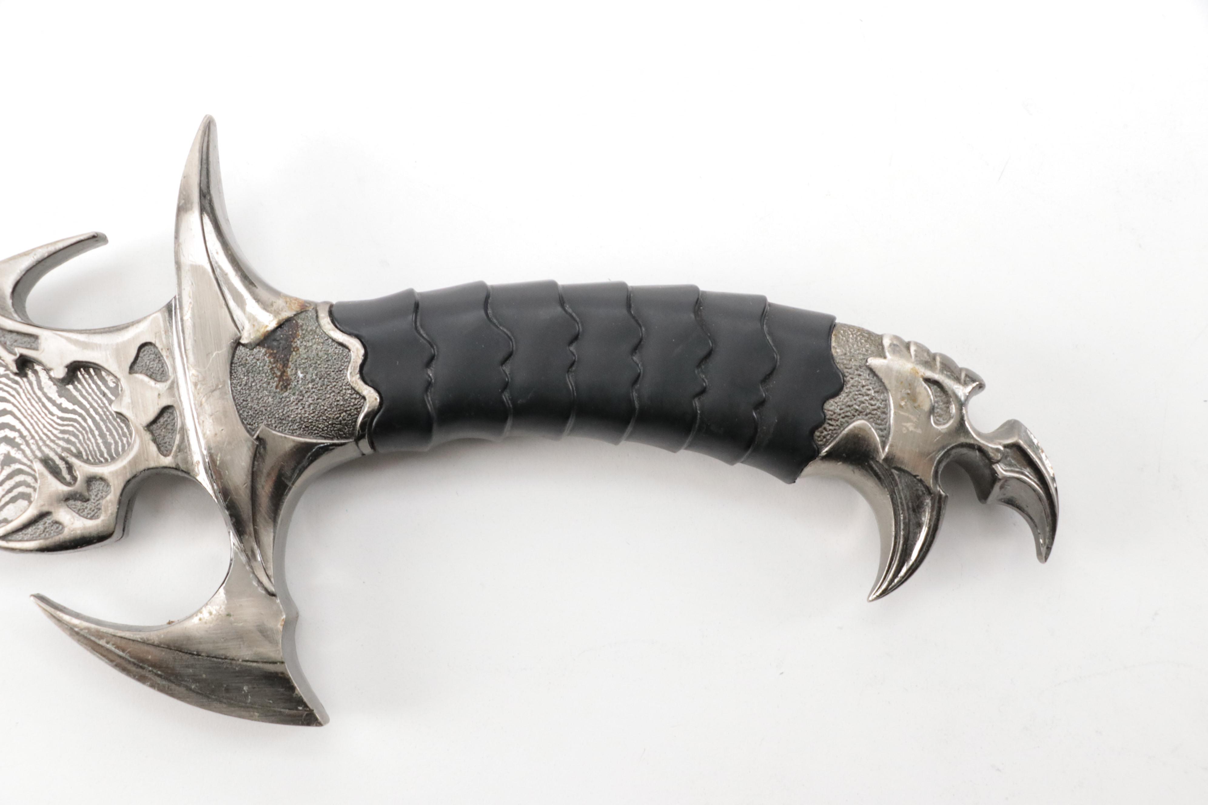 Faux Damascus Steel Curved Fixed Blade Knife