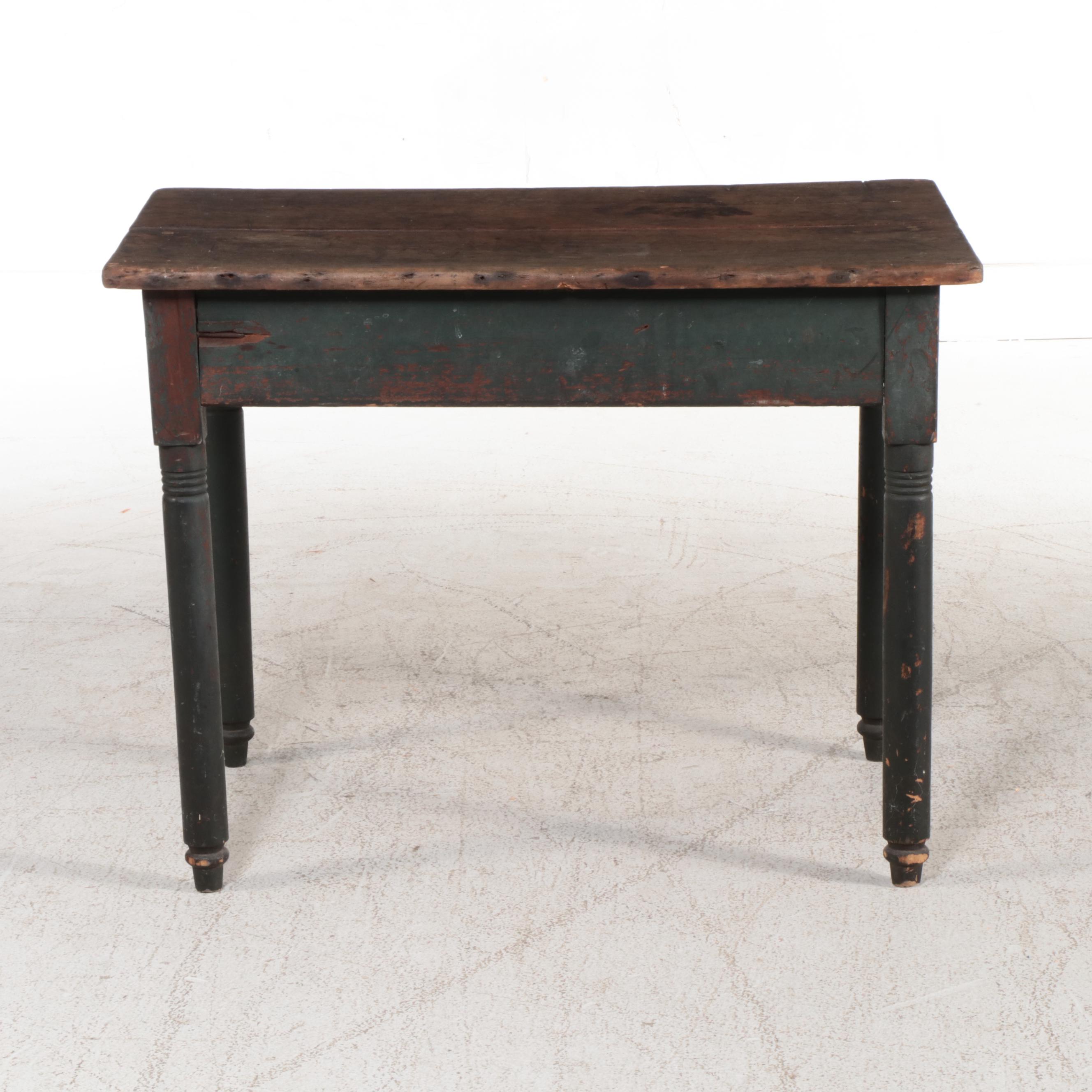 Small American Primitive Parcel-Painted Poplar Work Table, 19th Century