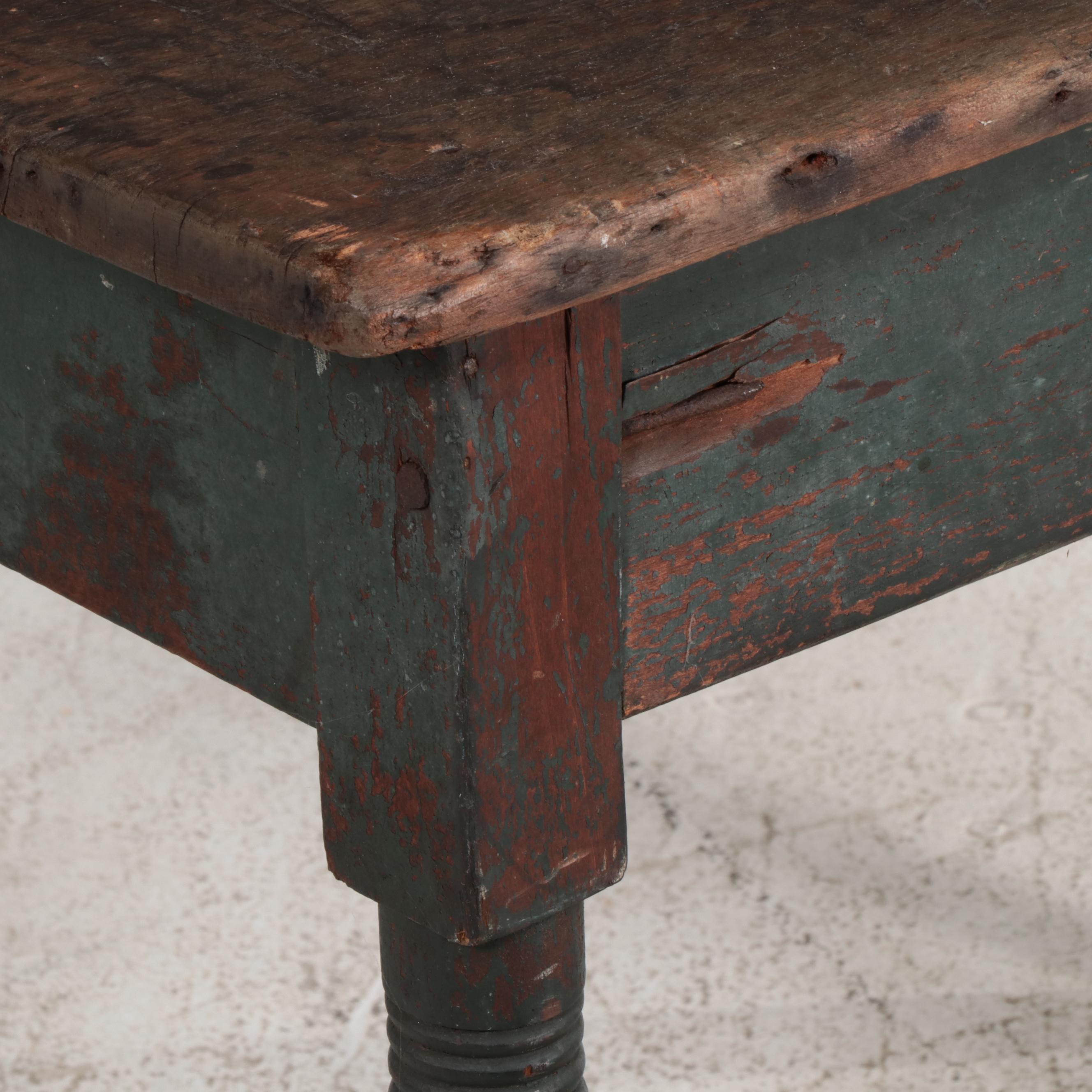 Small American Primitive Parcel-Painted Poplar Work Table, 19th Century