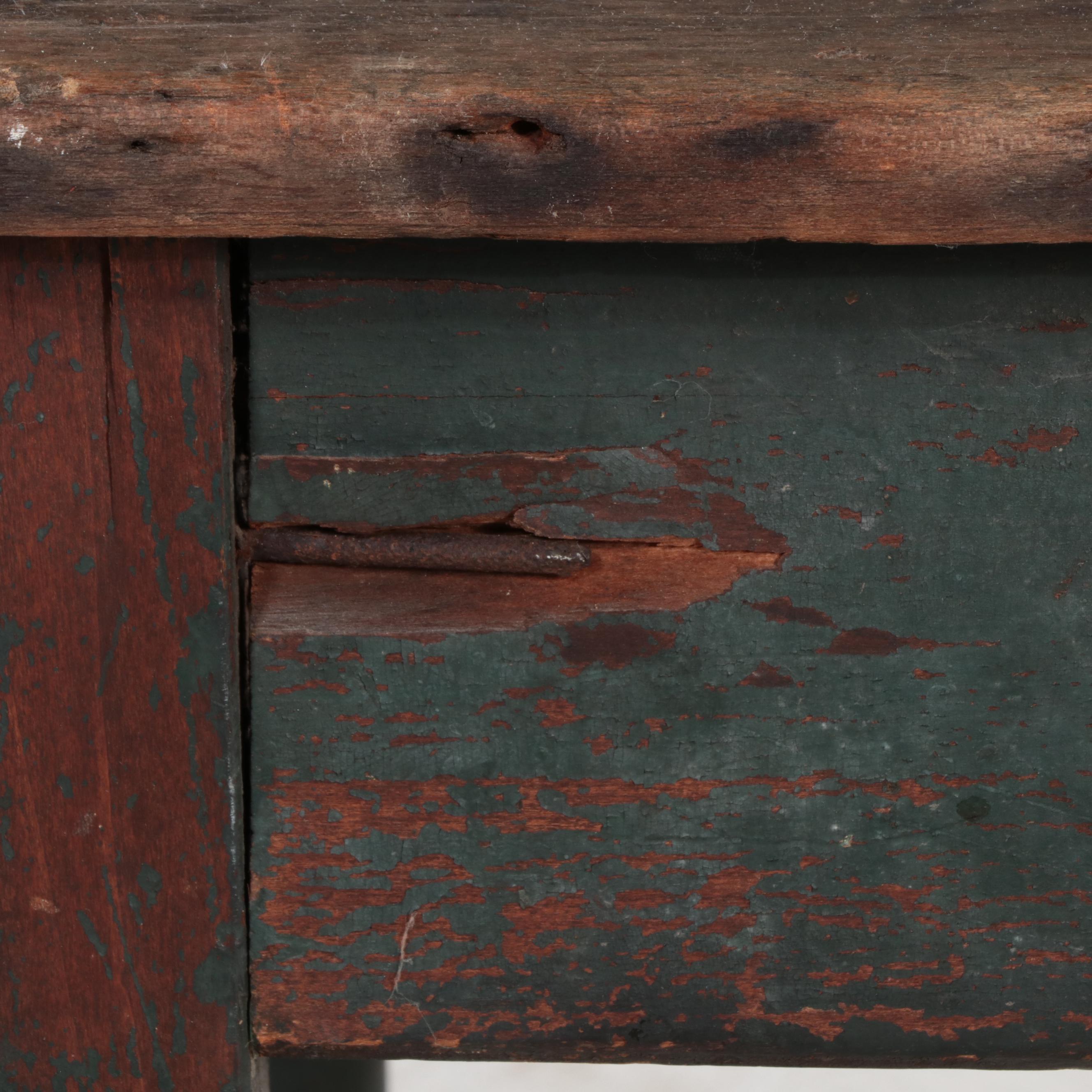 Small American Primitive Parcel-Painted Poplar Work Table, 19th Century