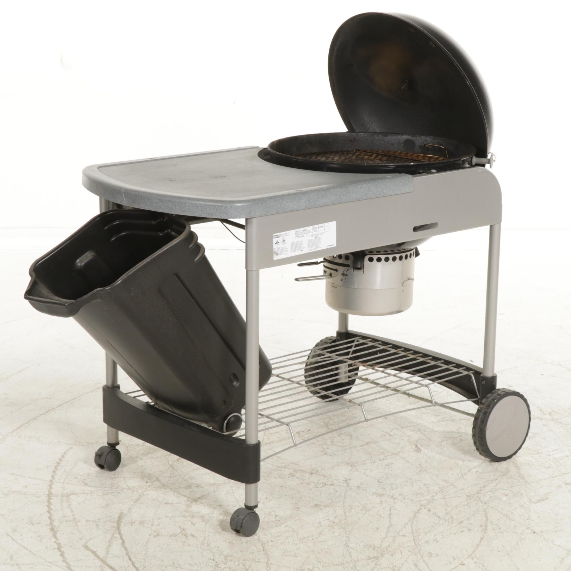 Weber "Performer" Charcoal Kettle Grill on Rolling Work Table
