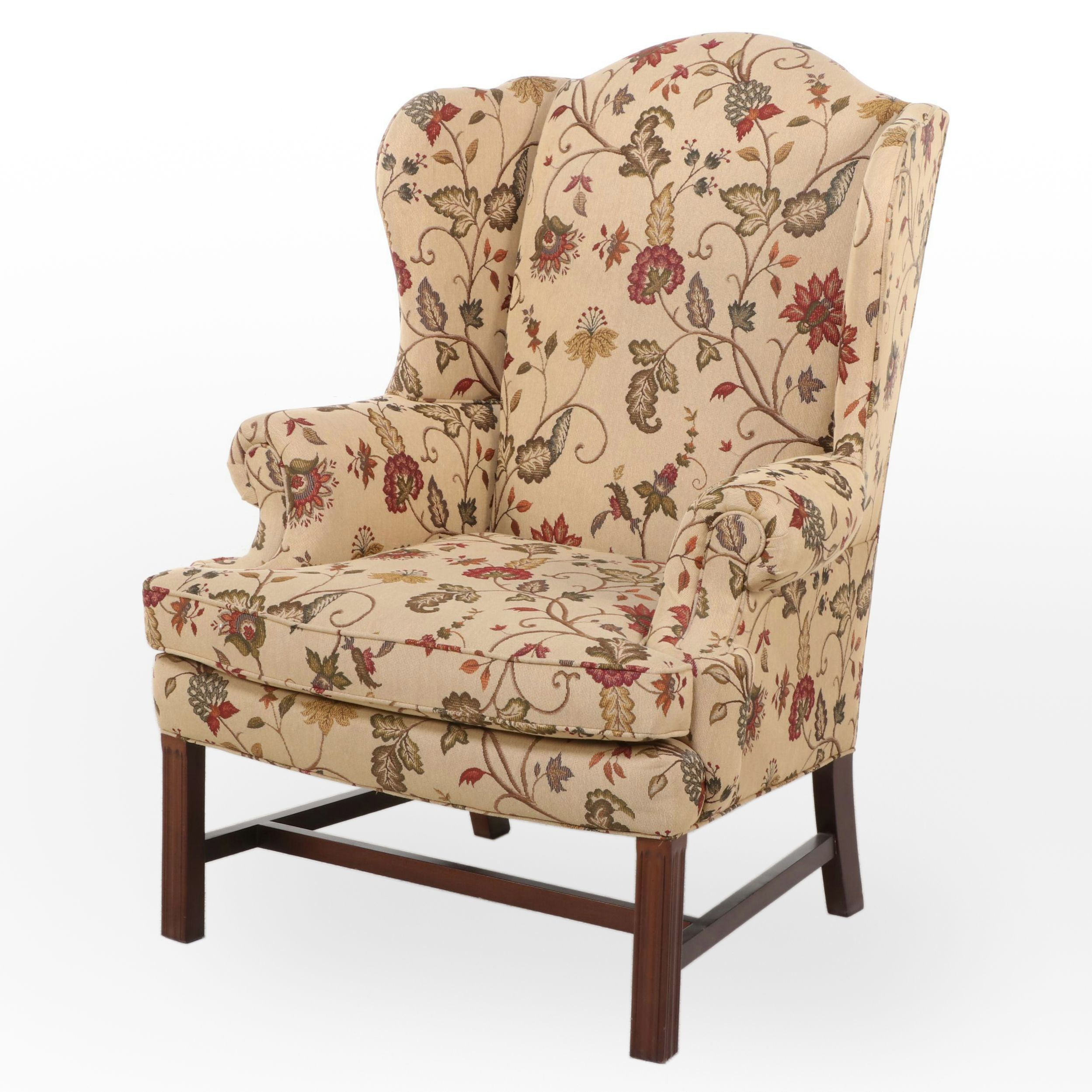 Sherrill Chippendale Style Custom-Upholstered Wingback Armchair