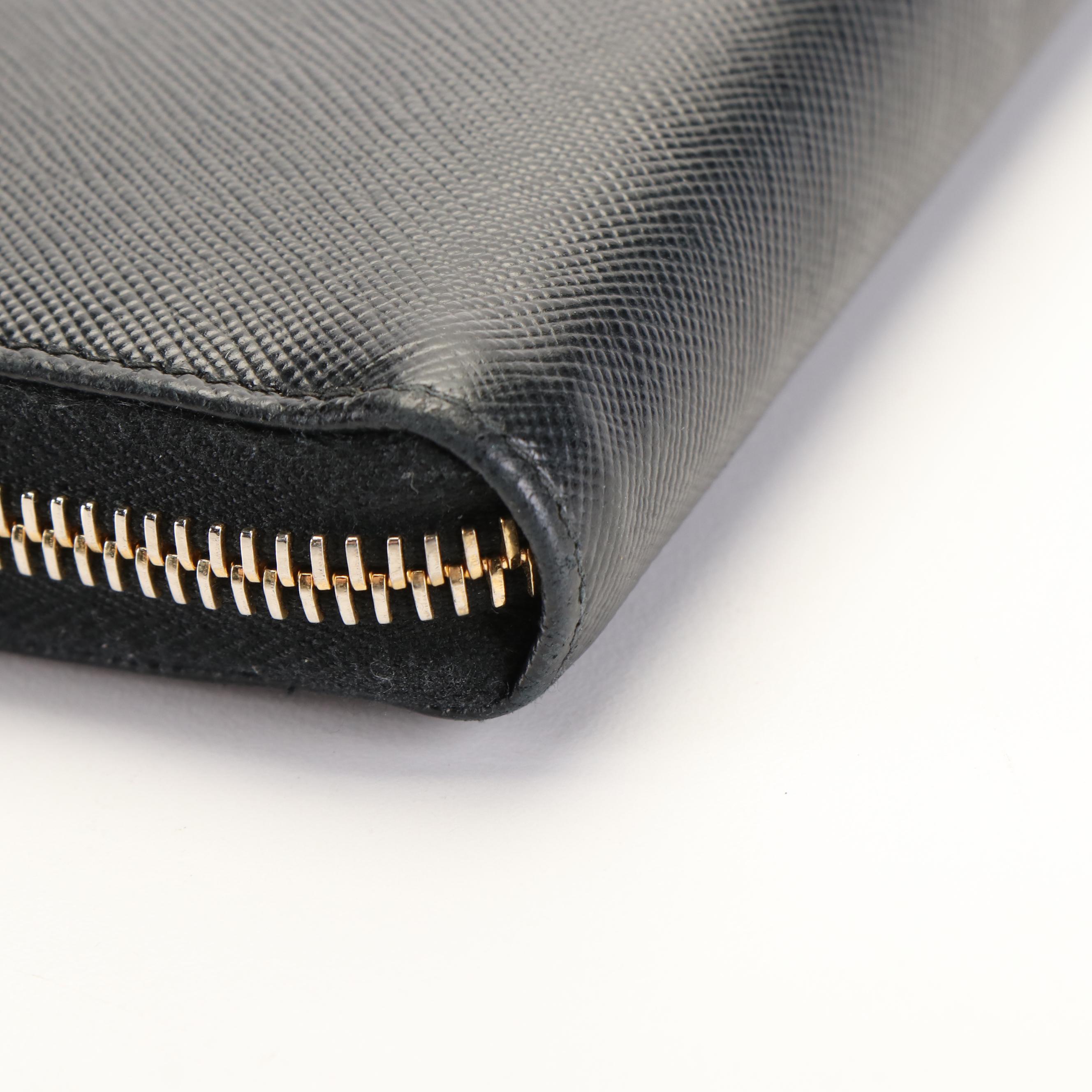 Prada Black Saffiano Leather Zip Around Wallet