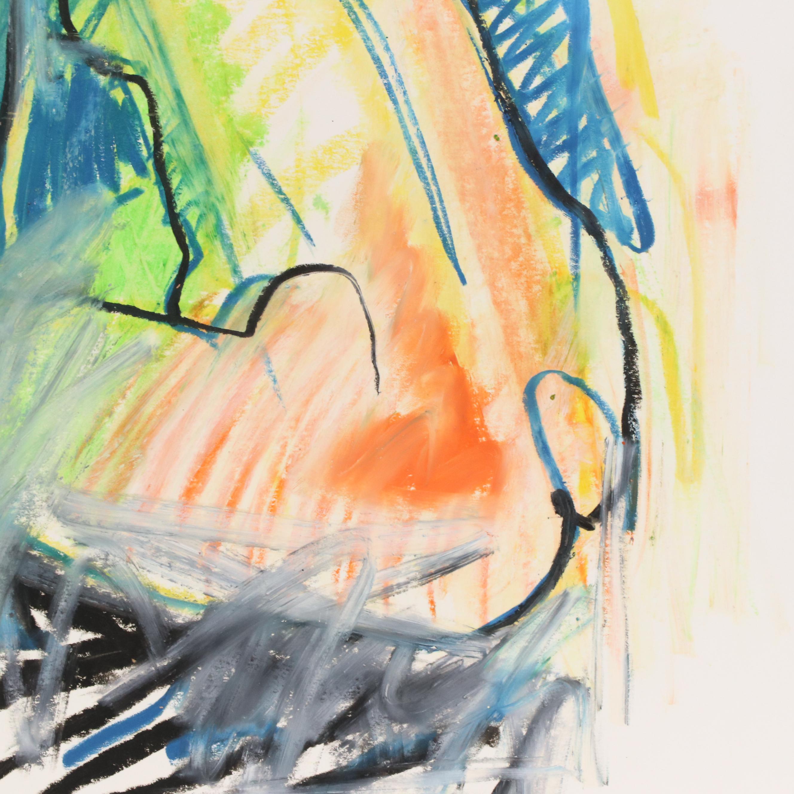 Jack Meanwell Modern Nude Figural Oil Pastel Drawing, Late 20th Century