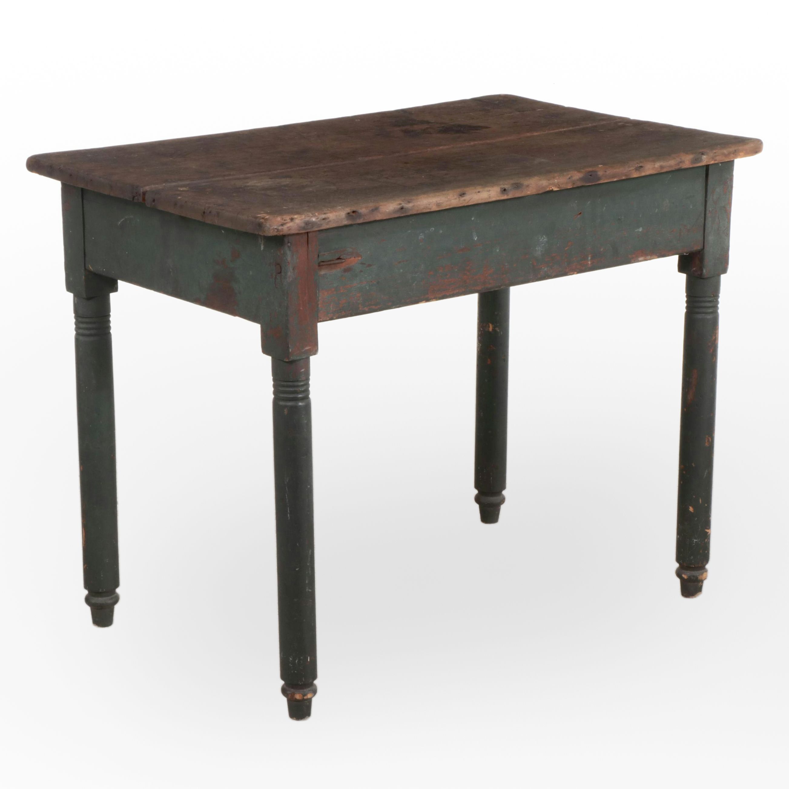 Small American Primitive Parcel-Painted Poplar Work Table, 19th Century