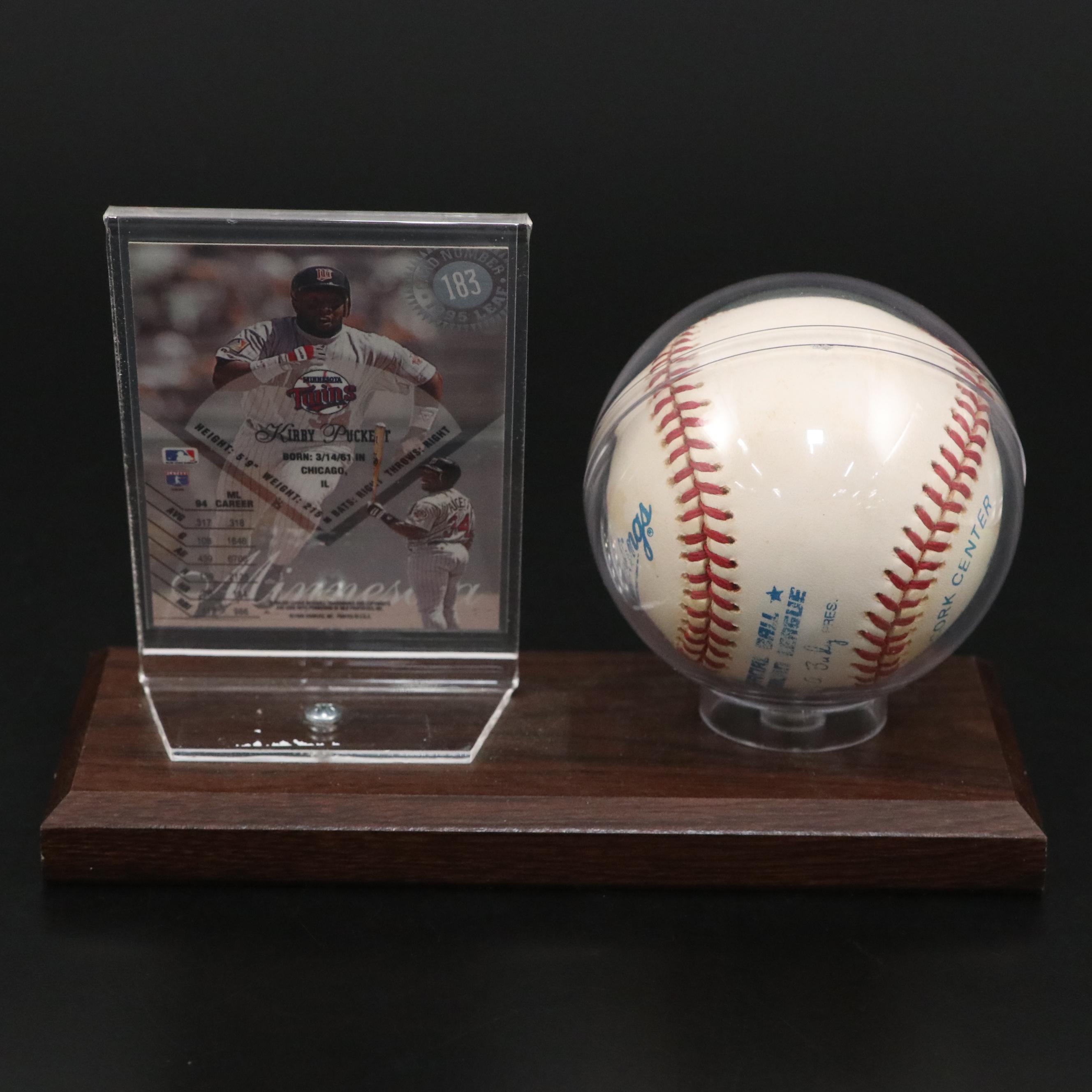 Kirby Puckett Signed Rawlings Official American League Baseball with Display