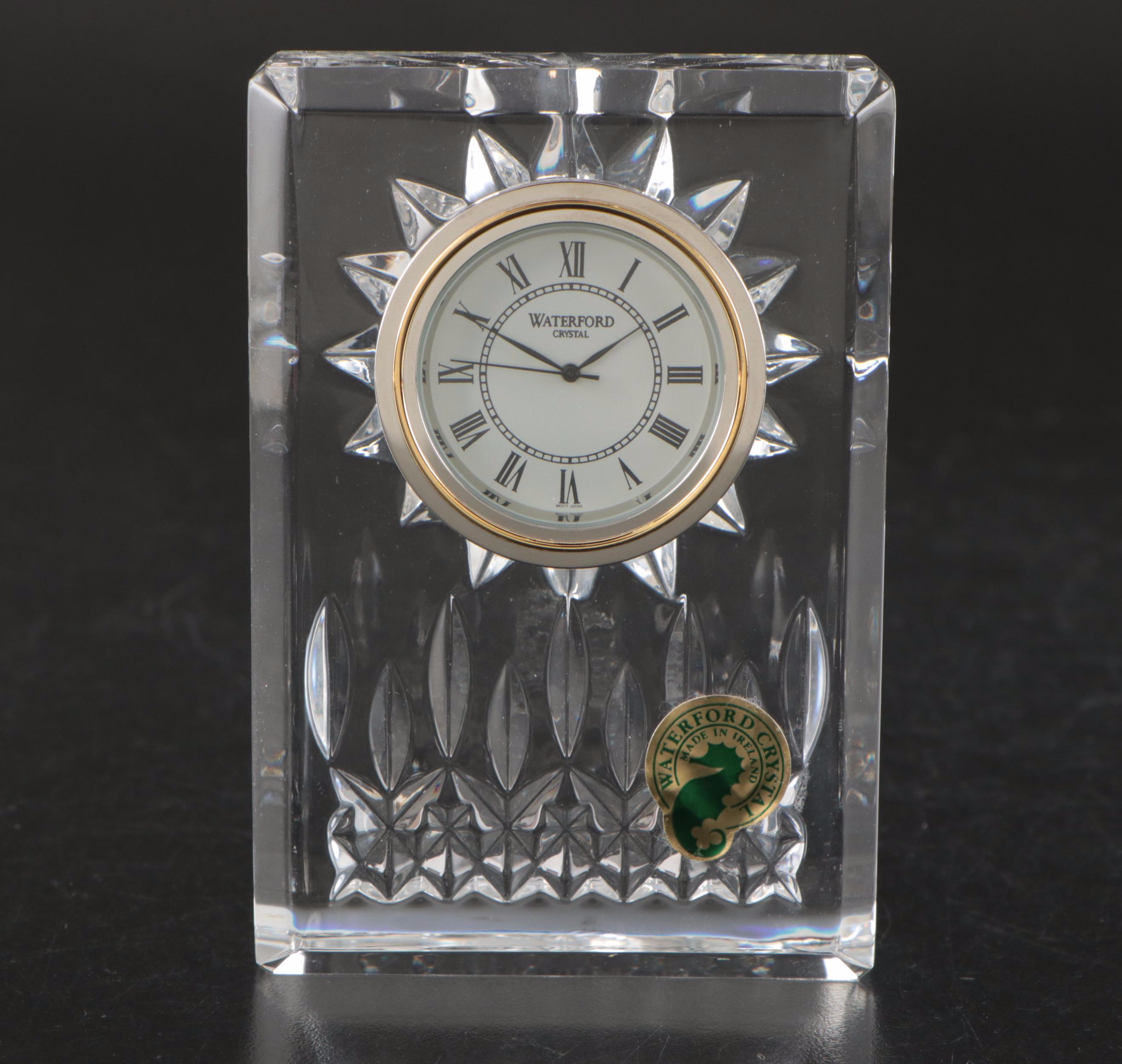 Waterford "Lismore" Crystal Clock and Frame with Other Crystal Paperweight