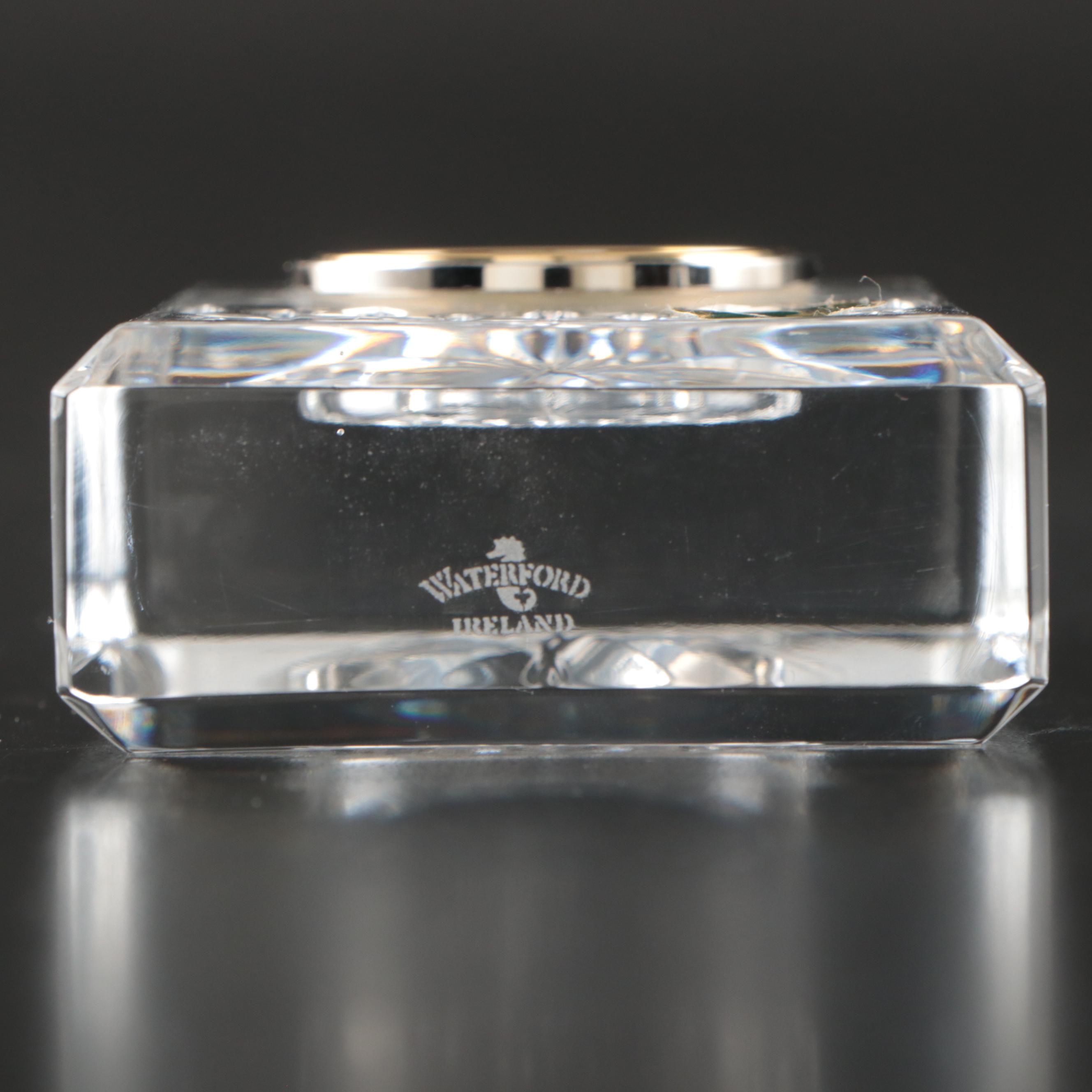 Waterford "Lismore" Crystal Clock and Frame with Other Crystal Paperweight
