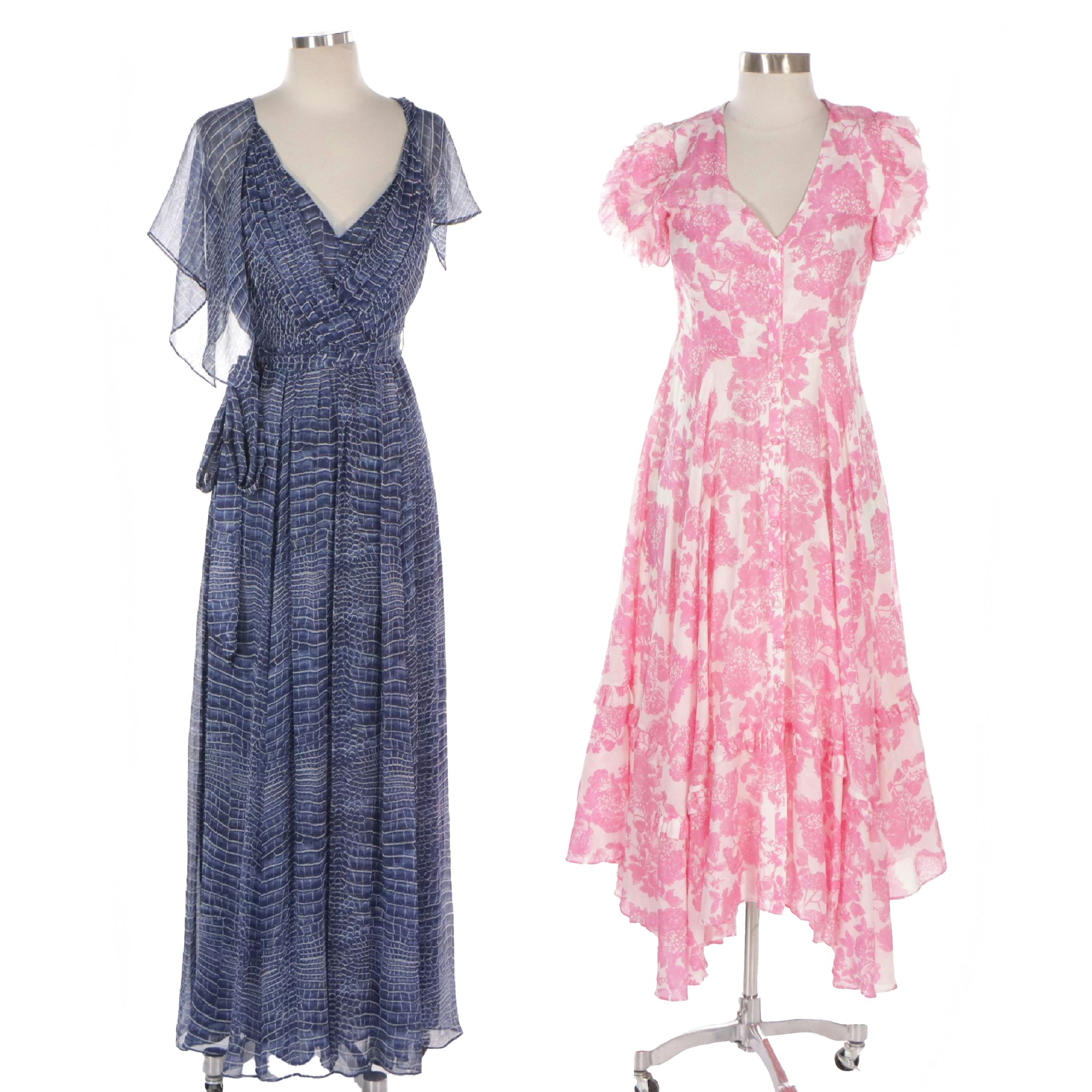 BCBG Max Azria Maxi Dress in Blue Silk LoveShackFancy Andie Floral Midi Dress Everything But The House