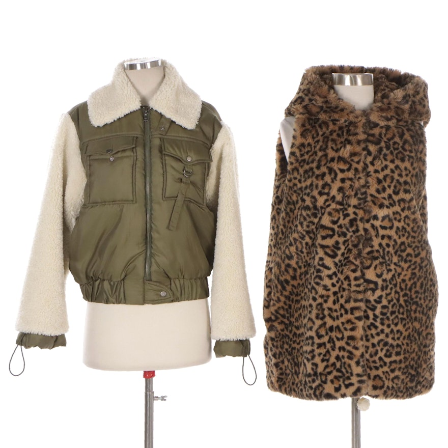 Sea New York Faux Shearling Trim Bomber Jacket and Zara Faux Fur Vest ...