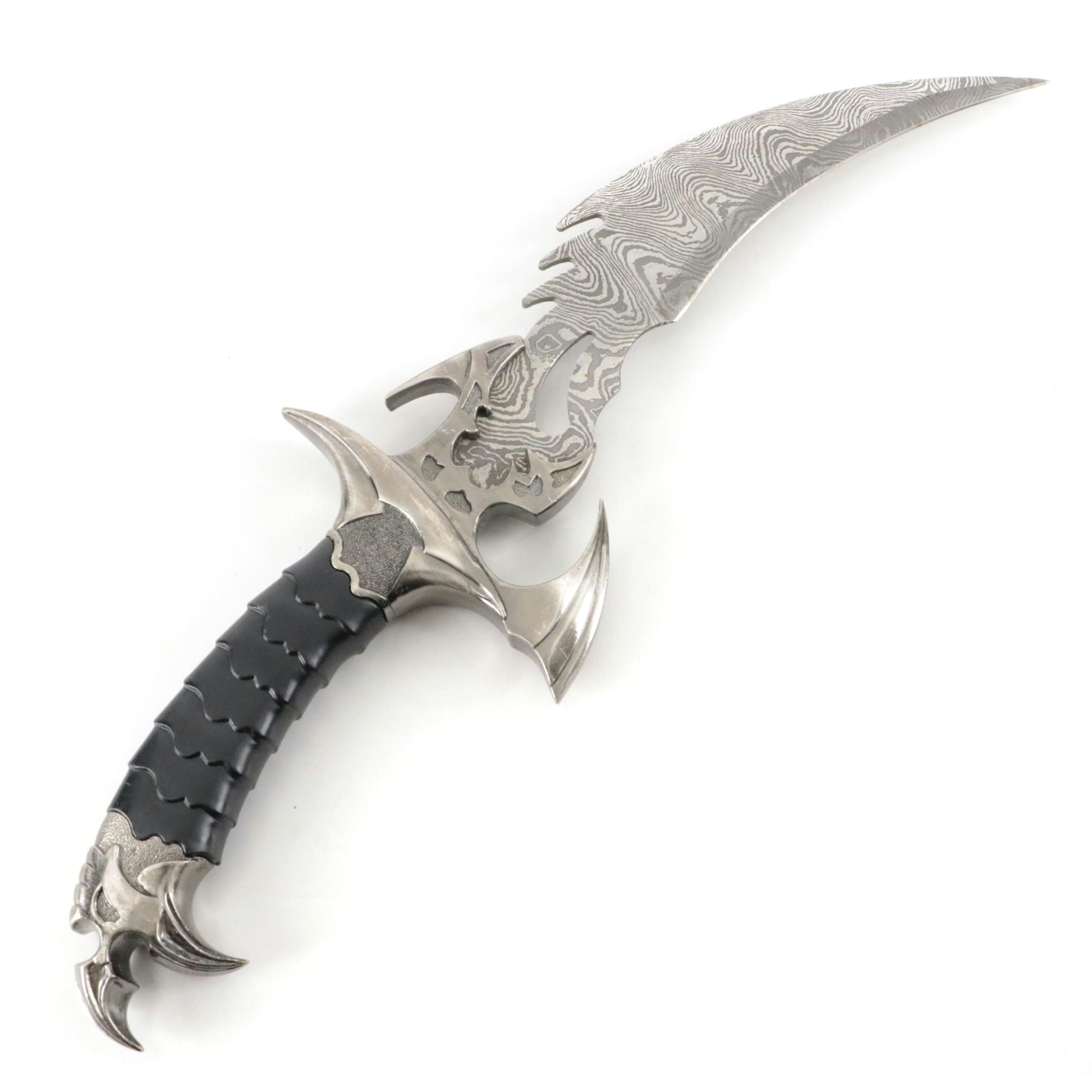 Faux Damascus Steel Curved Fixed Blade Knife